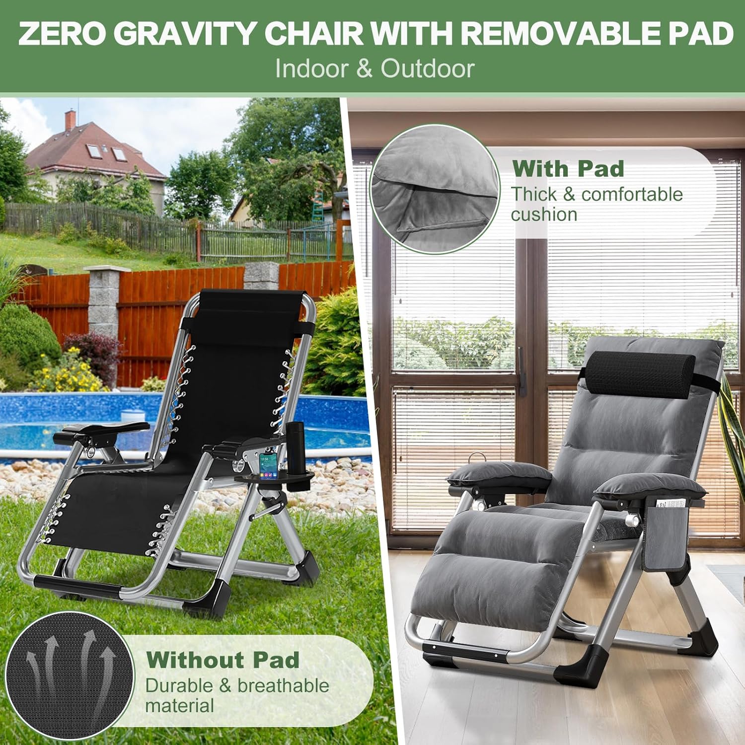 Heavy Duty Zero Gravity Sun Lounger Grey 200KG