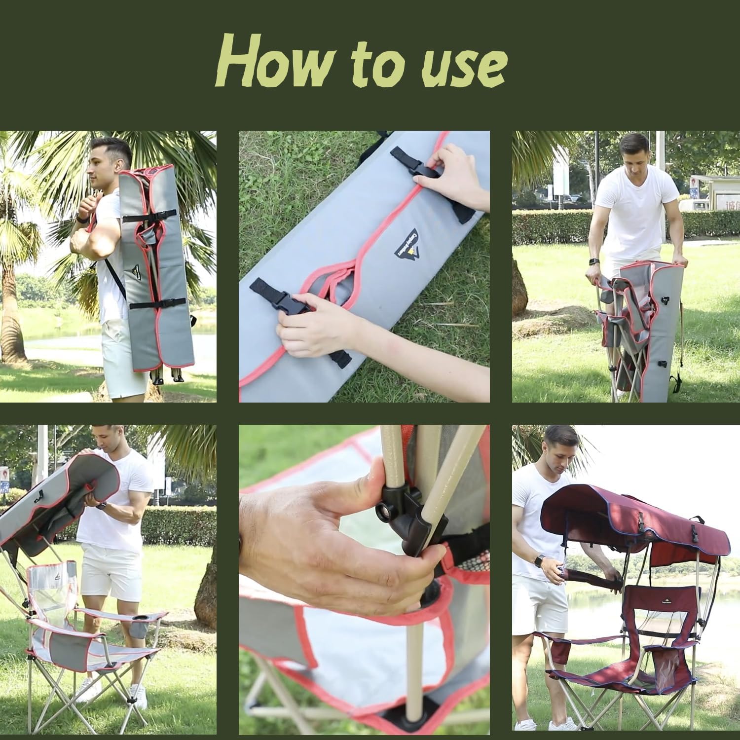 Folding Camping Chair with Adjustable Canopy Shade Navy