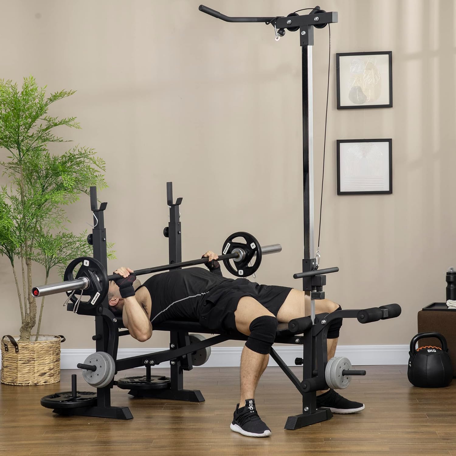 Adjustable Weight Bench Home Gym Set Squat Rack Pulley System
