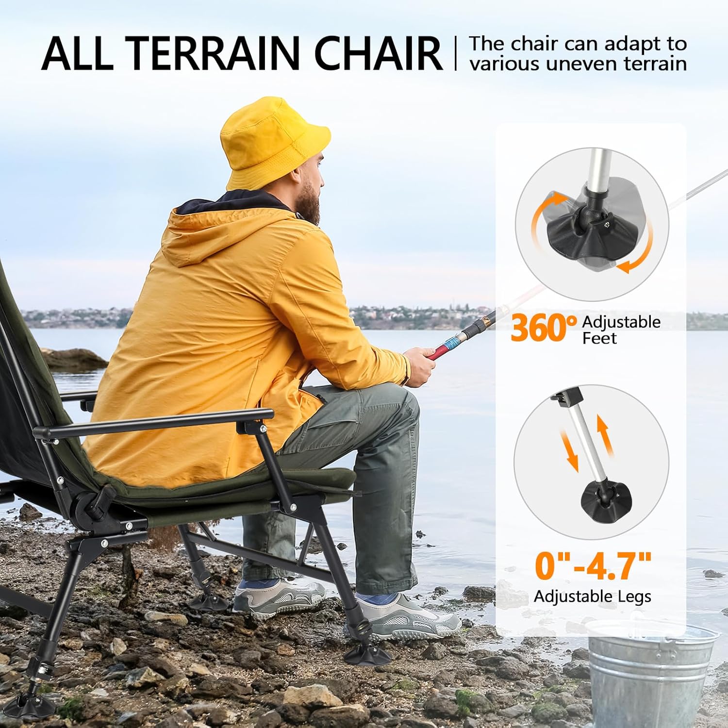 Reclining Fishing Chair Foldable Camping Seat Green