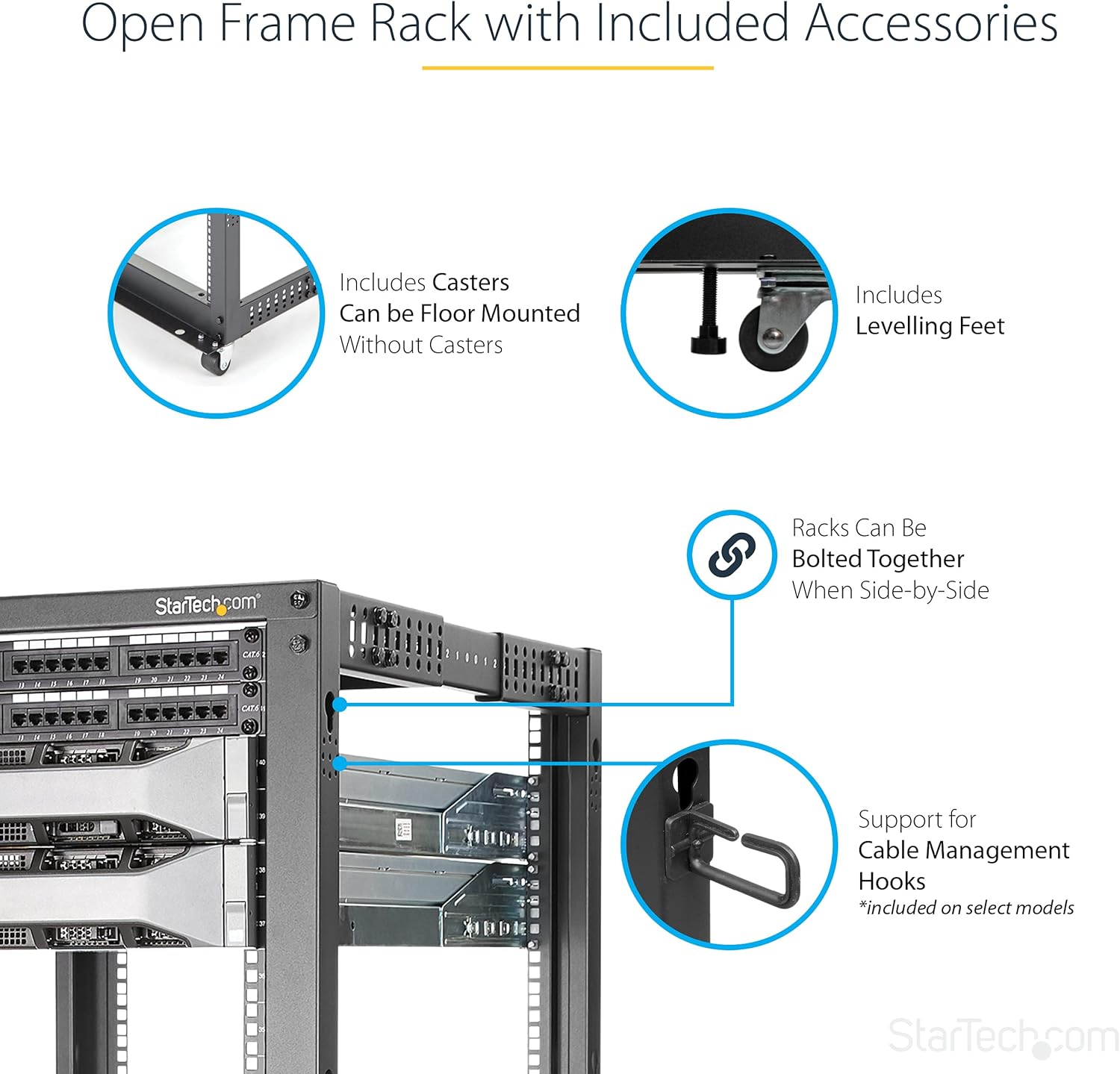8U 4 Post Open Frame Server Rack Mobile Floor Mount