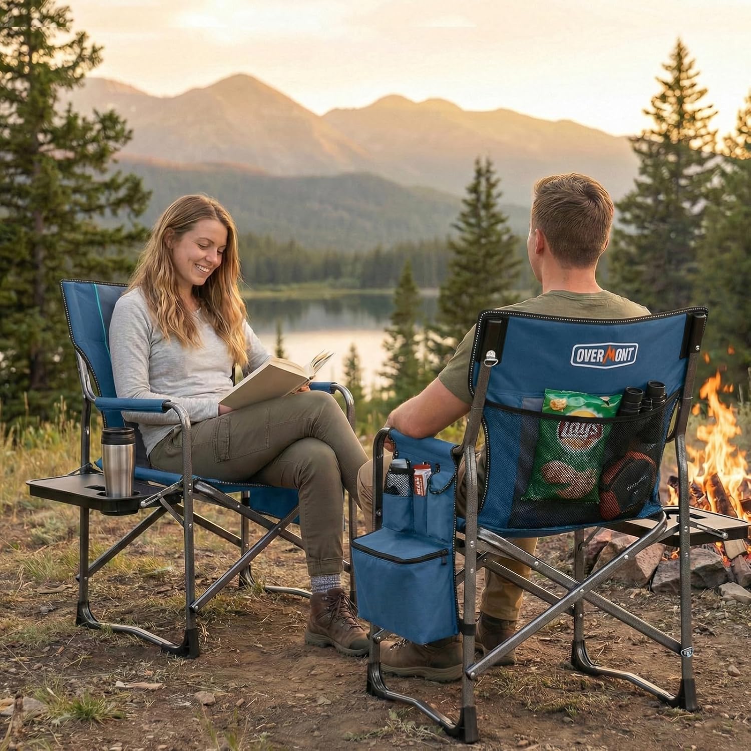 Set of 2 Heavy Duty Folding Camping Chairs 180kg Cooler Table