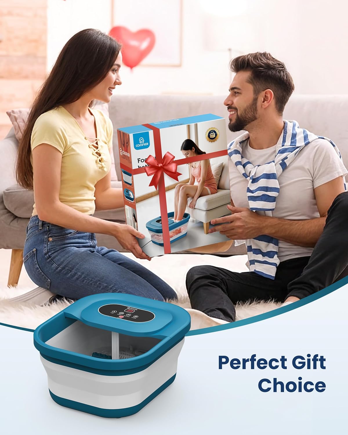 Collapsible Foot Spa Massager Heat Bubble 3D Rollers Timer