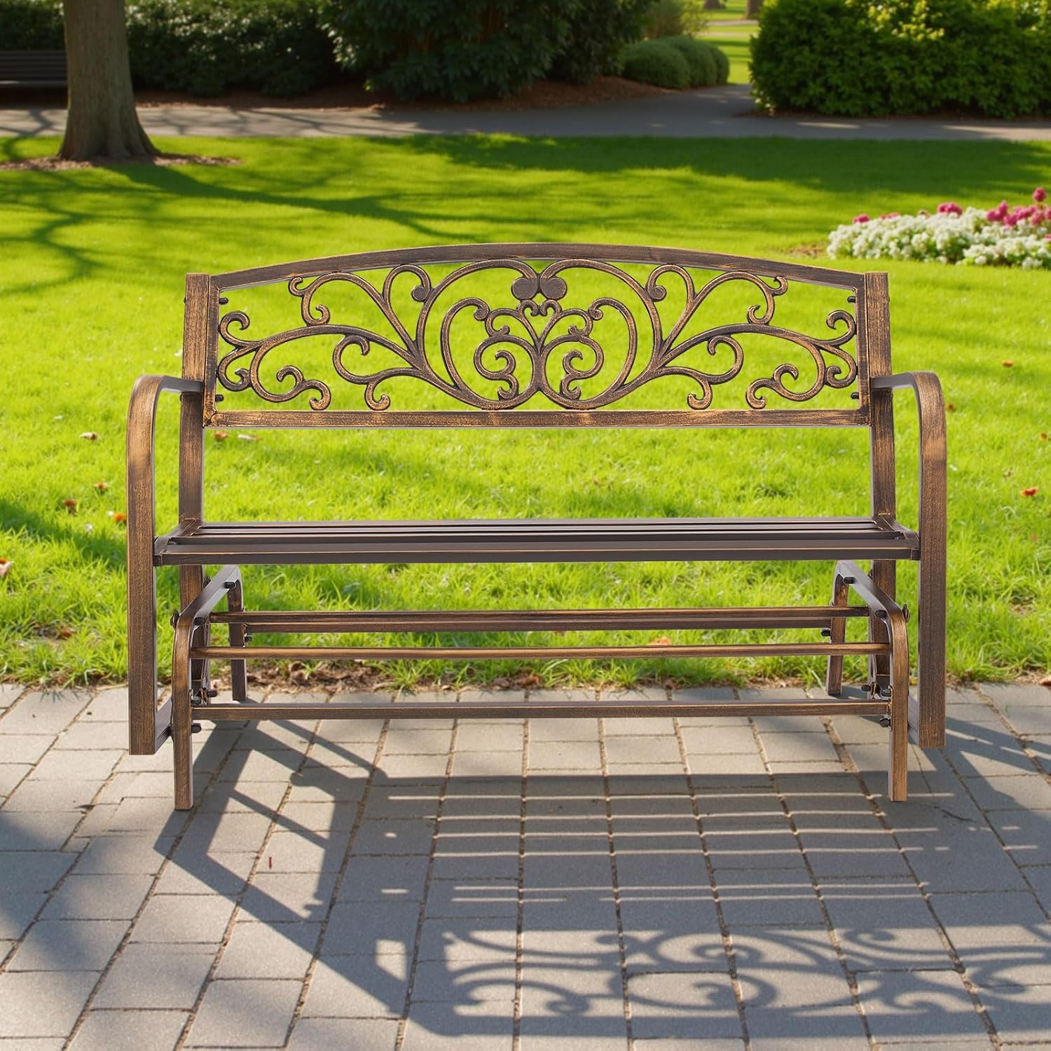 Metal Outdoor Glider Bench 2-3 Seater Patio Garden Rocking Seat