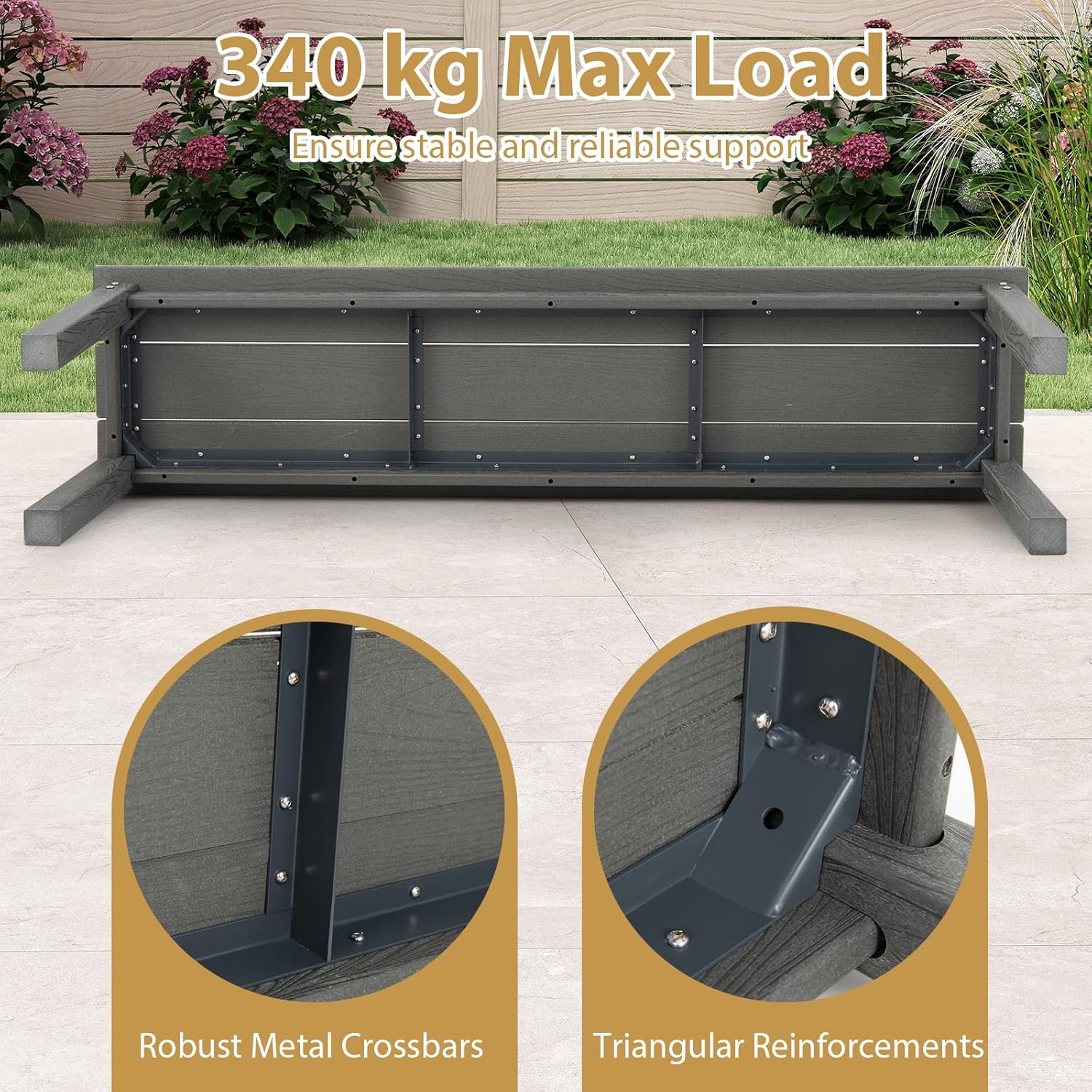 2-3 Seater Garden Bench 140cm HDPE Outdoor Patio Seat