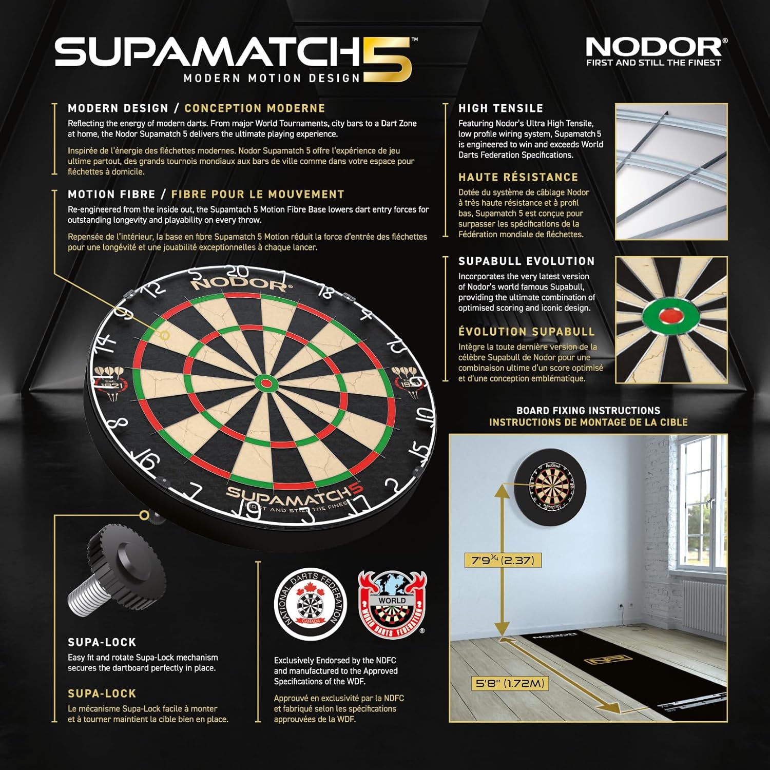 Professional Dart Board Sisal Low Profile Wire Tournament Size