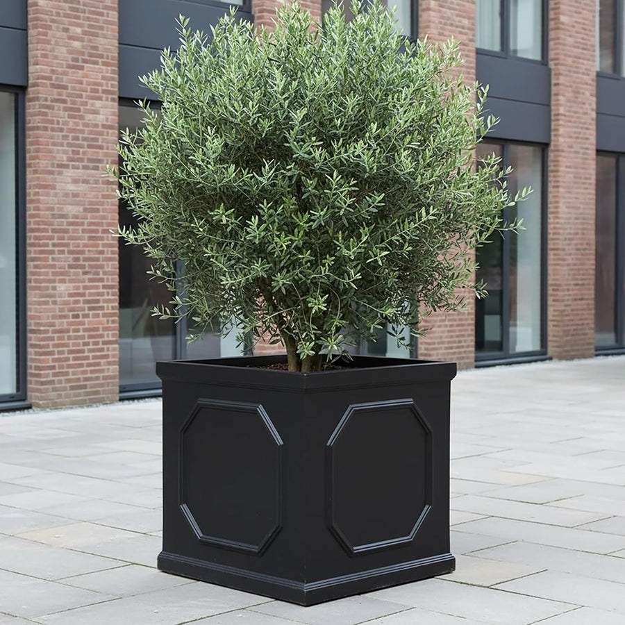 55cm Large Square Planter Dark Grey Faux Lead Tree Pot