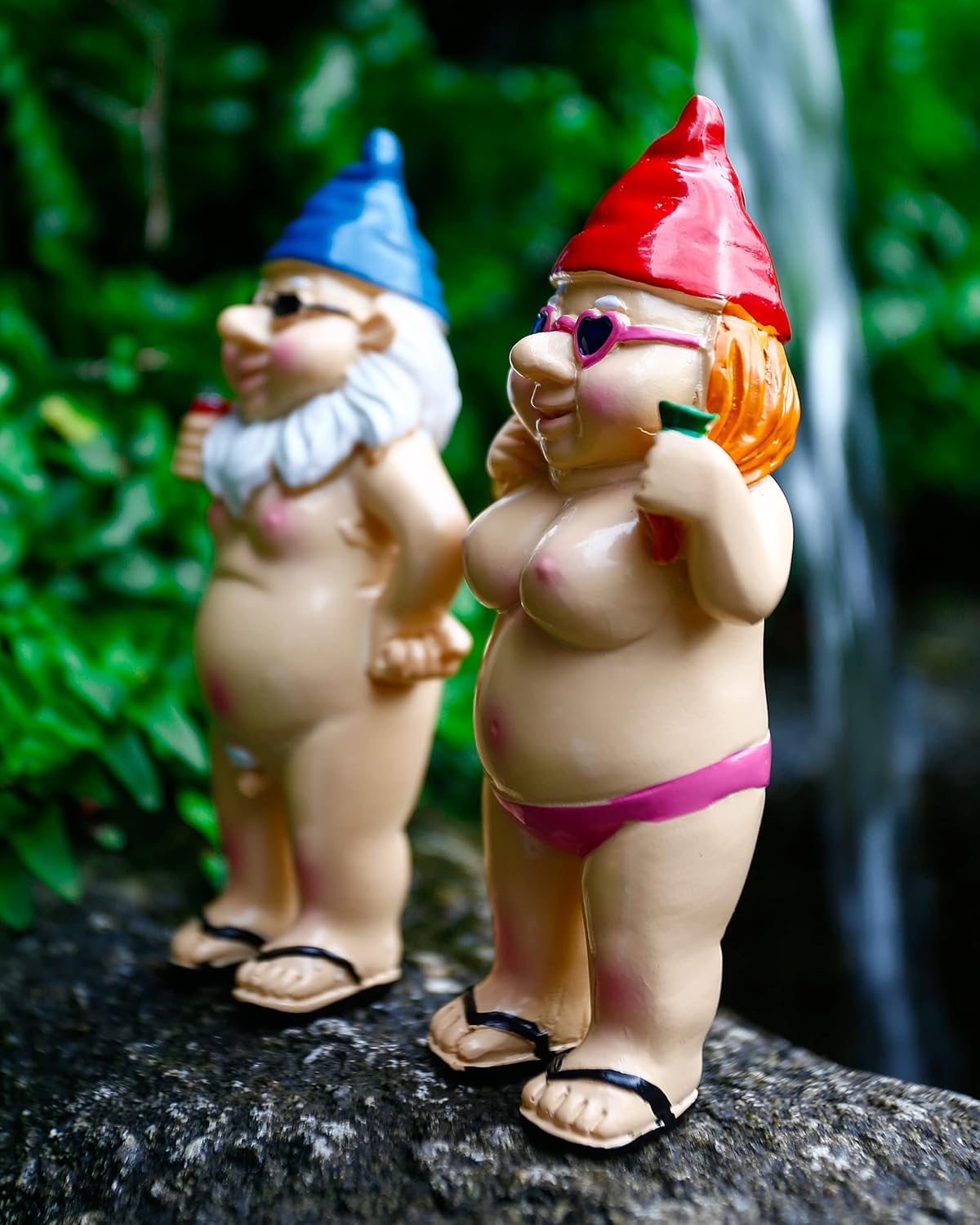 Funny Gnome Couple Statue Naughty Resin Garden Decor Outdoor