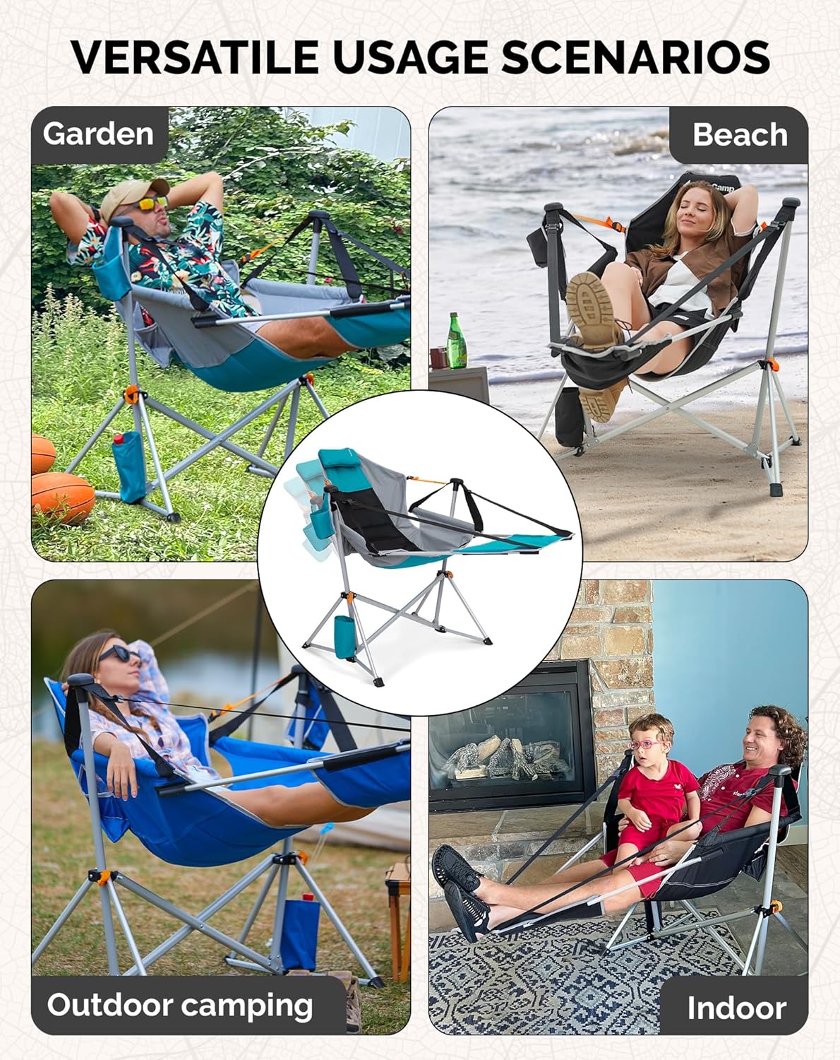 Hammock Camping Chair Swing Seat with Footrest Cyan