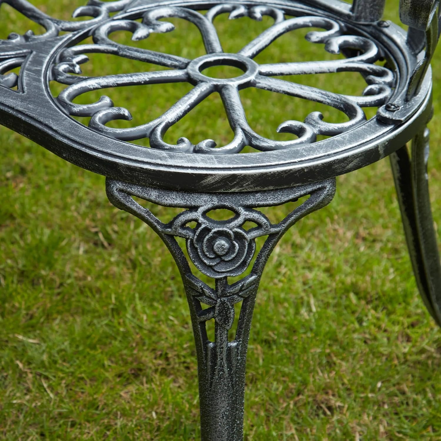 2 Seater Cast Iron Garden Bench Rose Back Patio Seat Grey