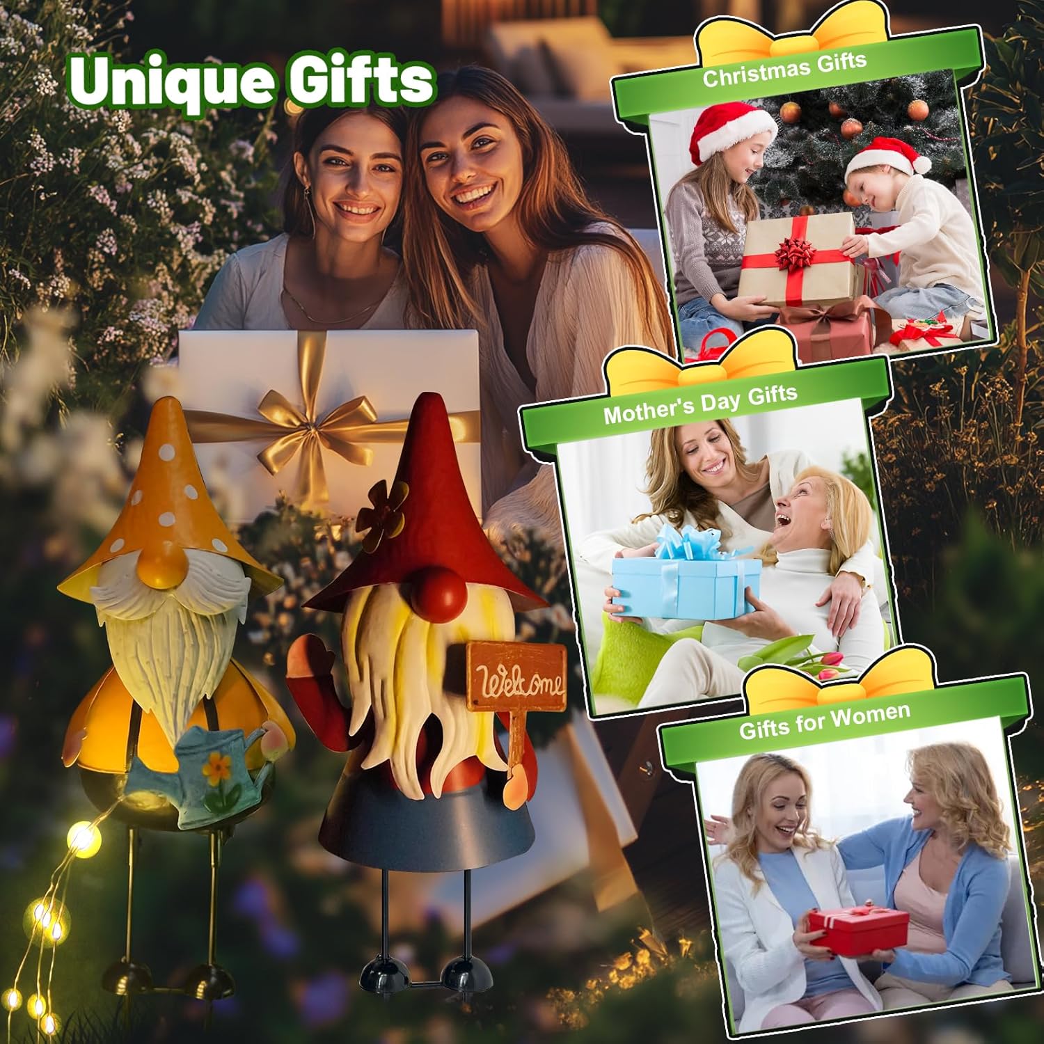 Solar Gnome Garden Statue Watering Can LED Lights 18in Decor