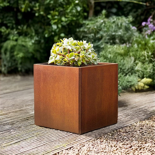 Corten Steel Cube Planter 50cm Rust Outdoor Indoor Square Pot