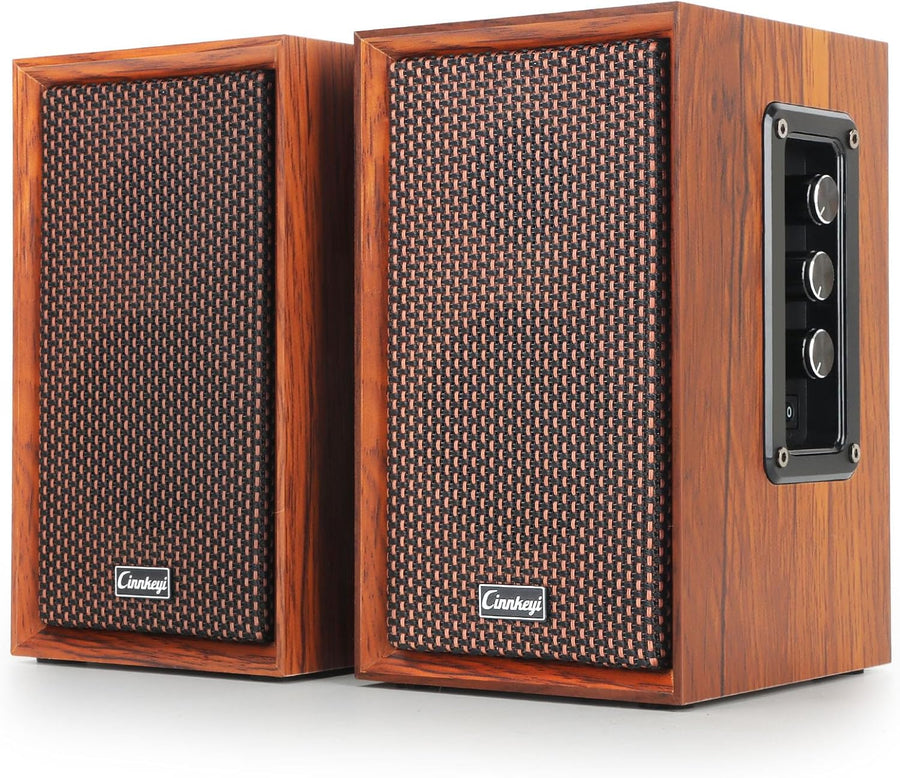 40W Bluetooth Bookshelf PC Speakers Wooden Stereo Bass USB AUX