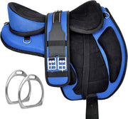 Blue Treeless English Horse Saddle 10 Inch With Girth Stirrups