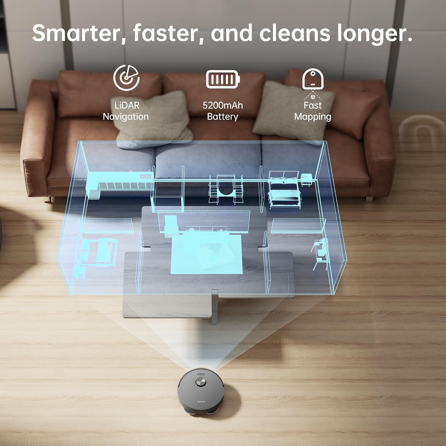 Robot Vacuum Mop 5300Pa LiDAR Mapping Smart Clean Pet Hair