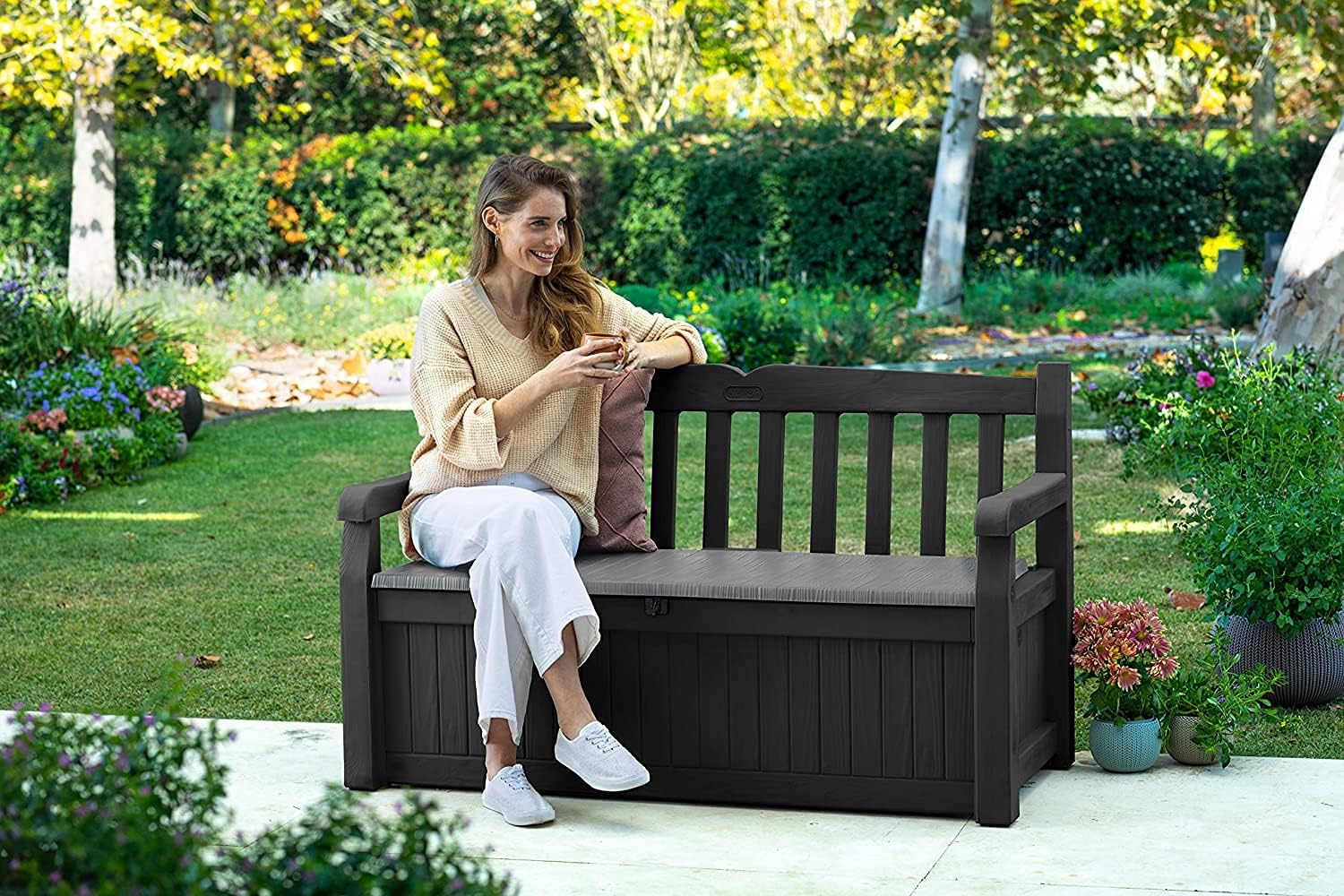 Outdoor Garden Storage Bench 265L Deck Box Patio Seat Grey