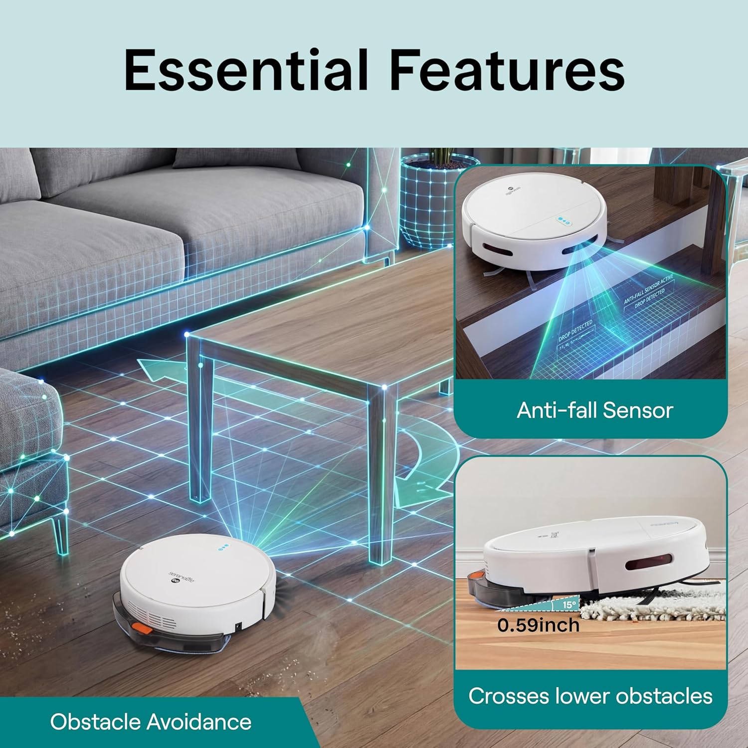 Robot Vacuum Mop WiFi App Auto Recharge Pet Hair Carpet Clean