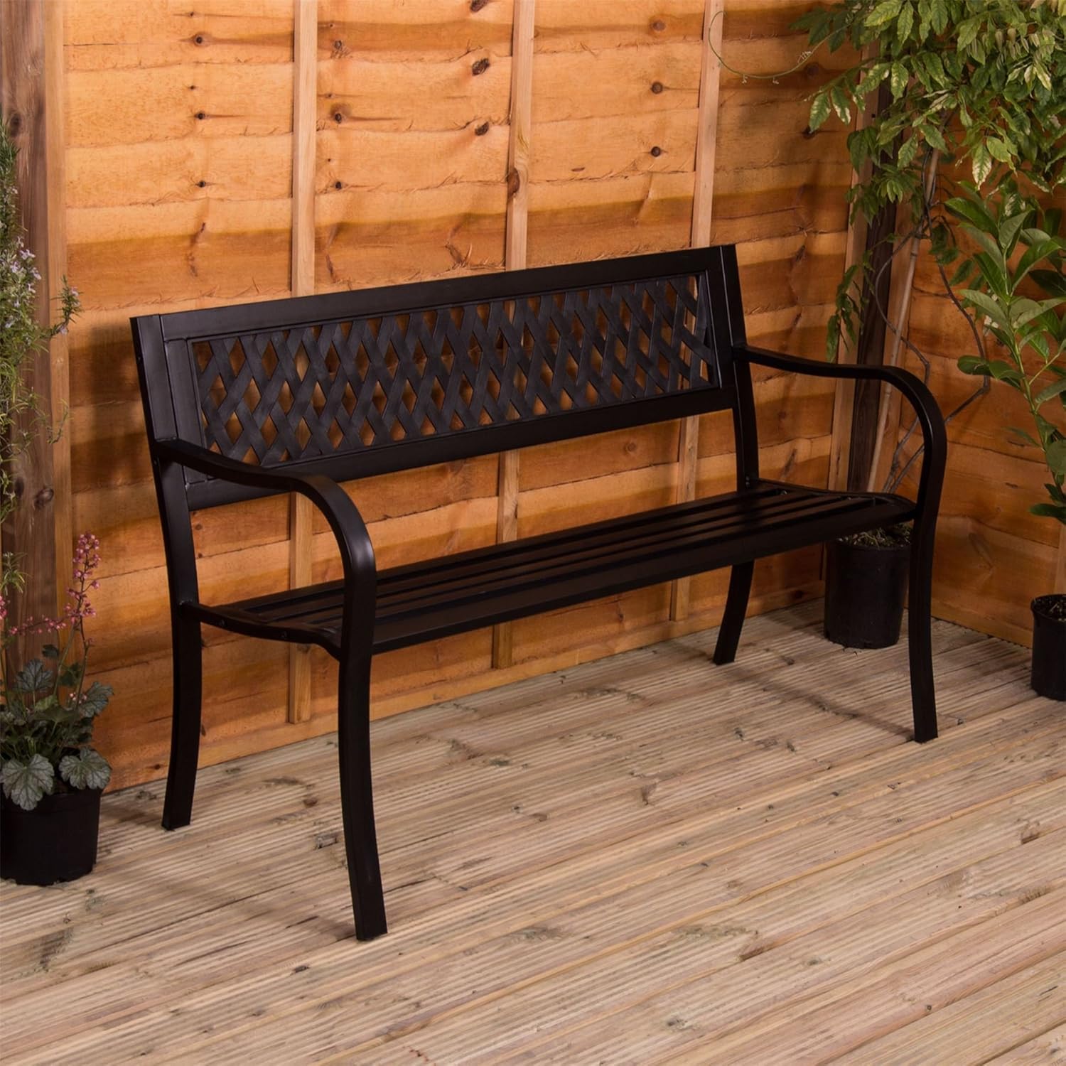3 Seater Metal Garden Bench Lattice Outdoor Patio Park Seat
