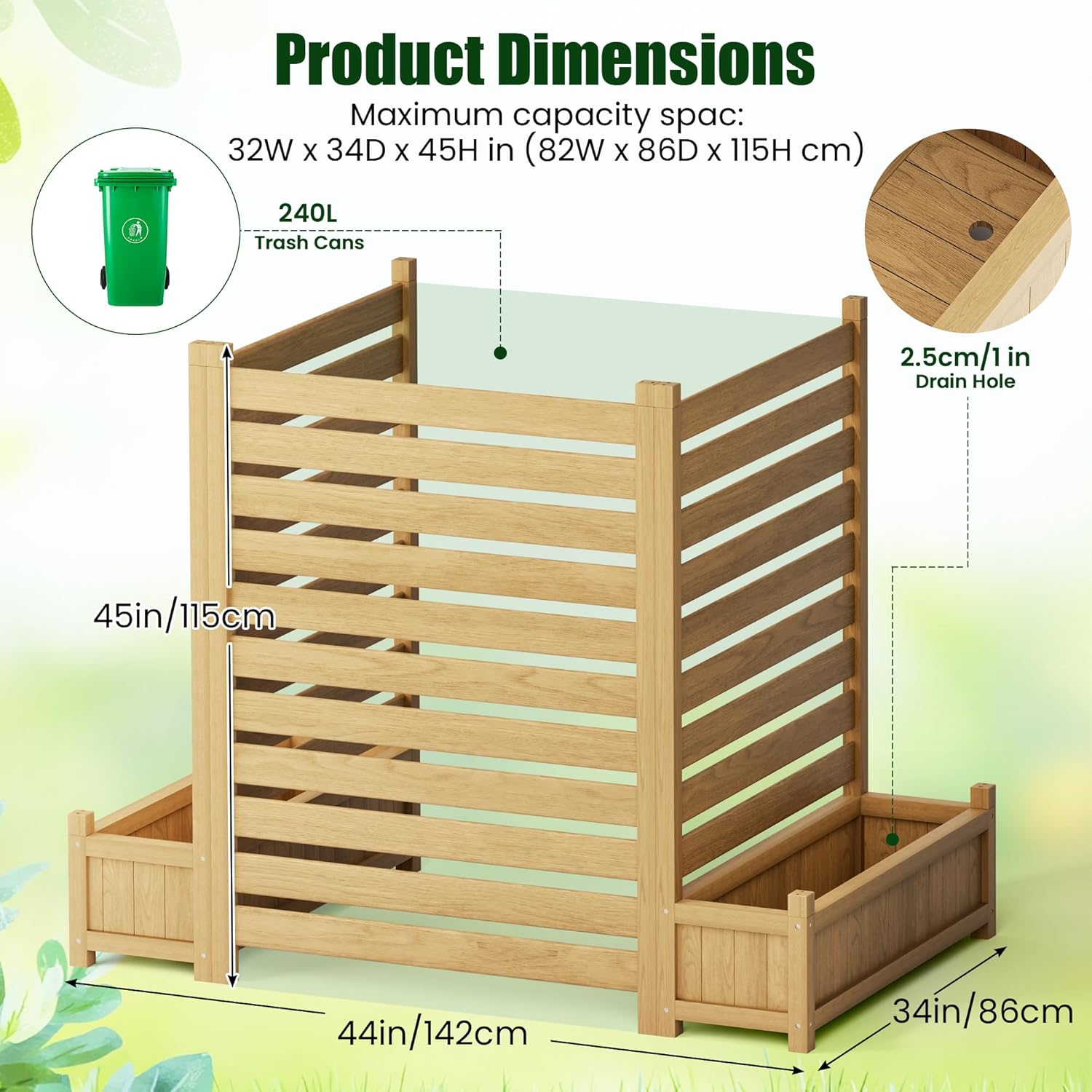 3 Piece Wooden Planter with Trellis Privacy Screen Set