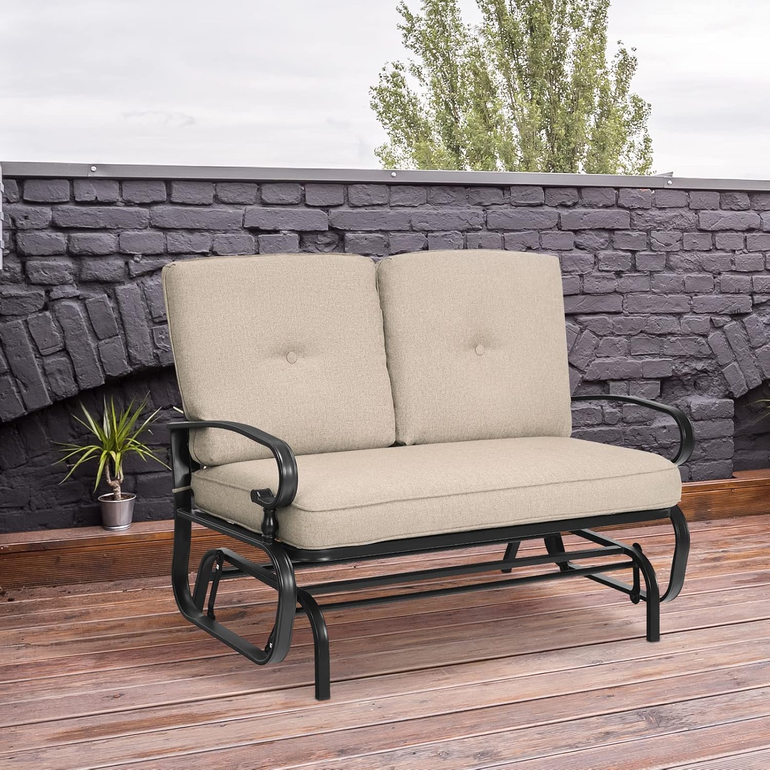 2 Seater Outdoor Glider Bench with Cushions Patio Rocking Chair