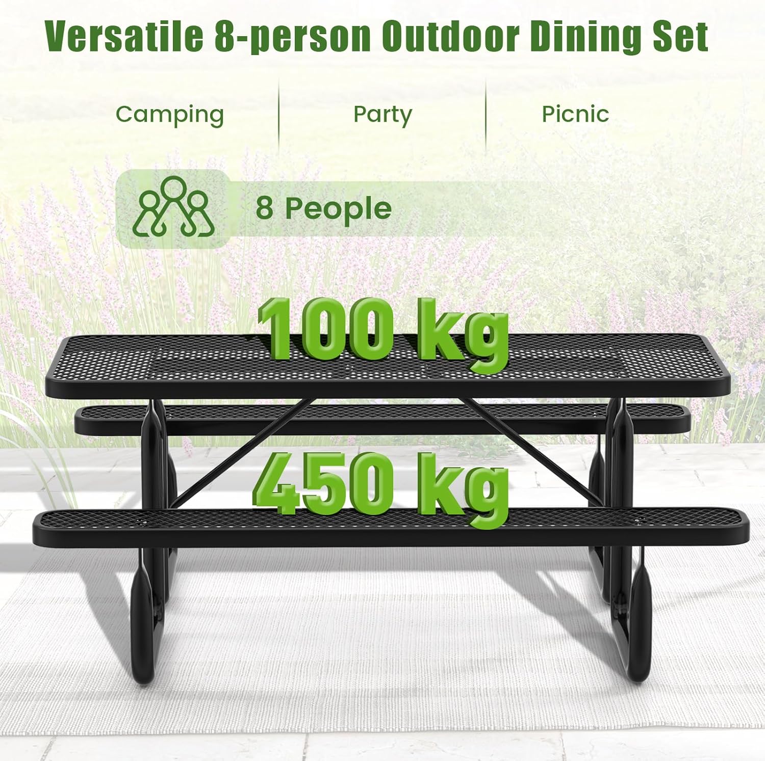 8 Seater Metal Picnic Table Bench Set Outdoor Garden Dining