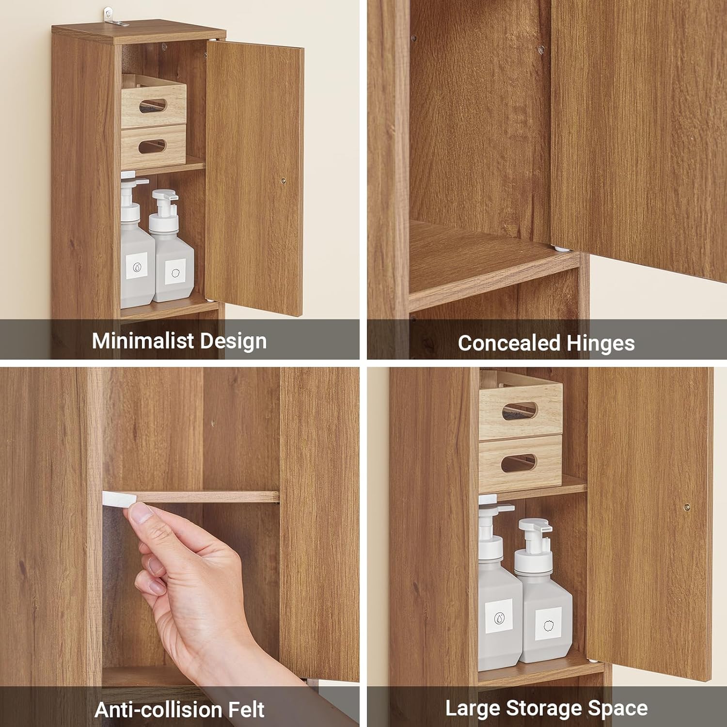 Slim Tall Bathroom Cabinet 20cm Dark Wood Drawer 180cm