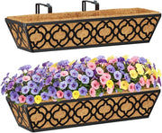 24in Hanging Planter Box Set 2 Metal Railing Trough Coco Liner