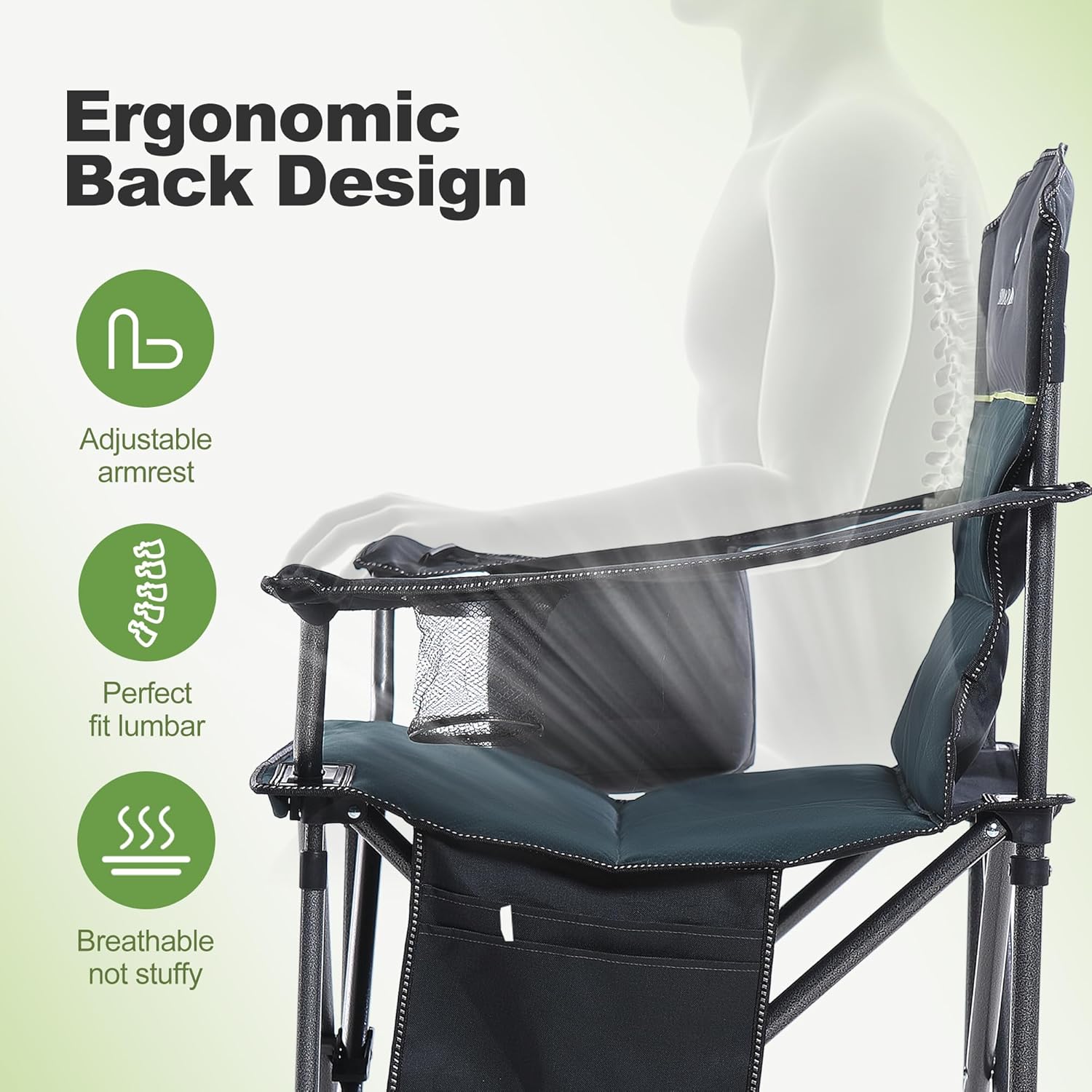 XXL Heavy Duty Folding Camping Chair 200kg Cooler Green