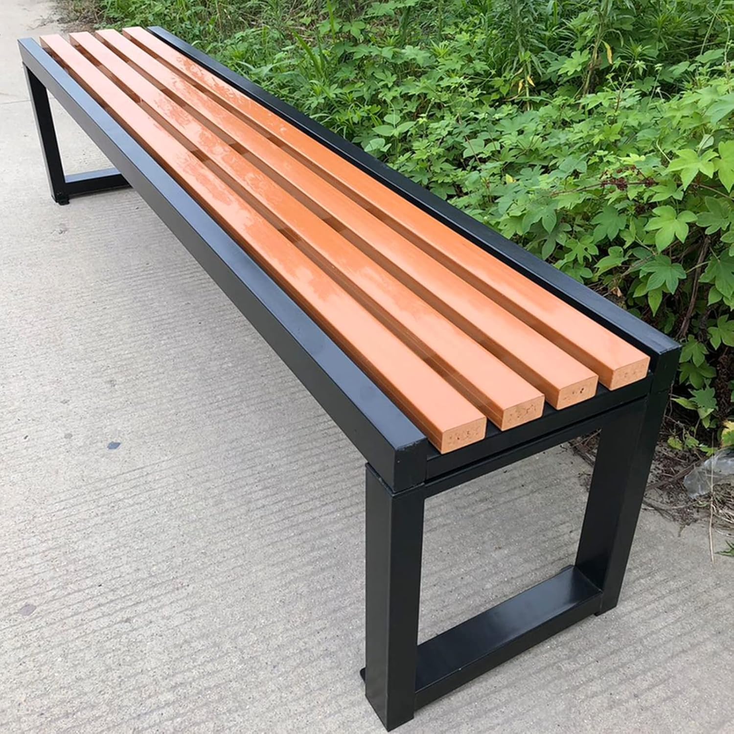 Weatherproof Outdoor Garden Bench Steel Wood Patio Seat 100cm
