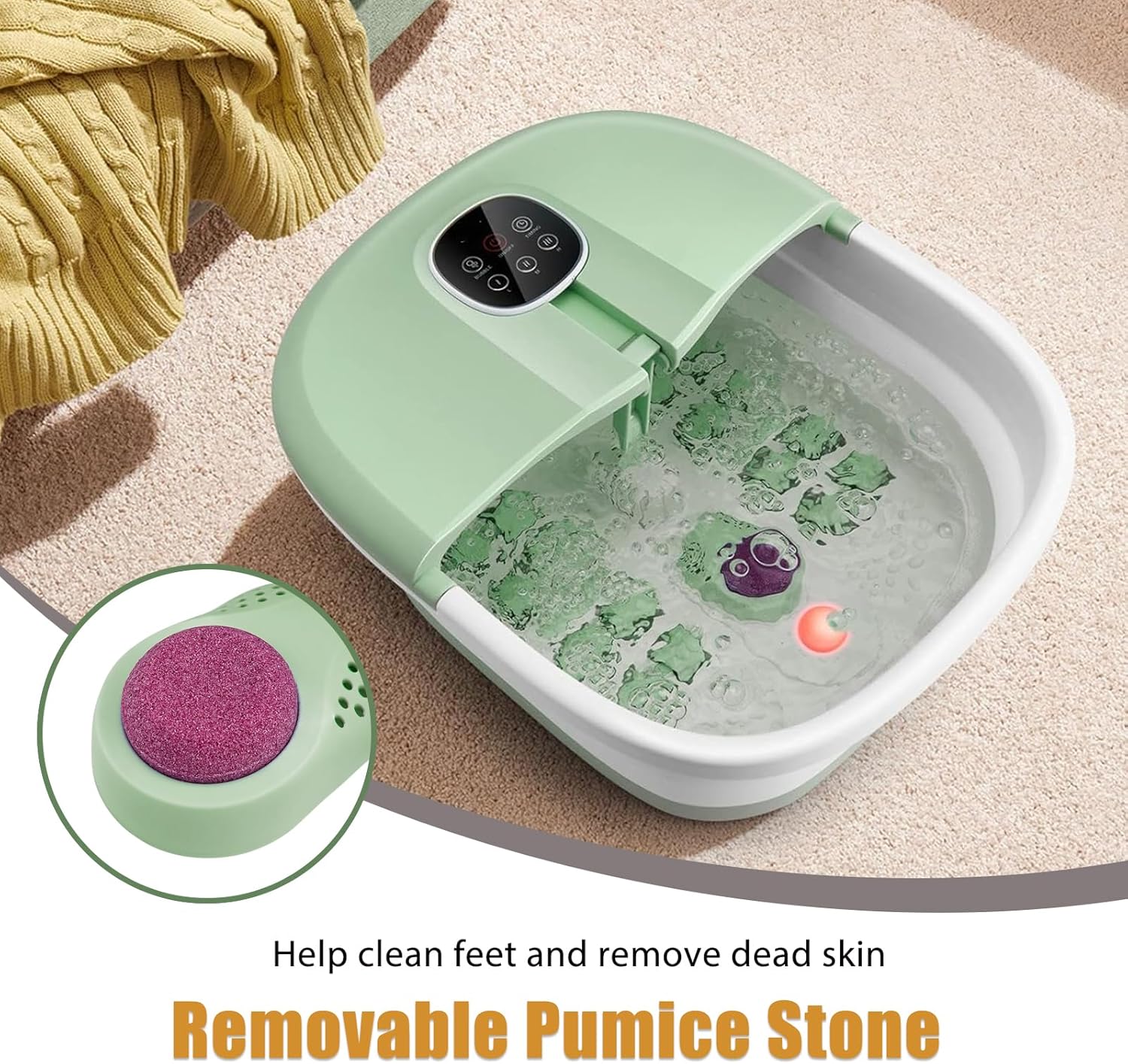 Foldable Foot Spa Massager Heated Bubble Roller Remote Timer