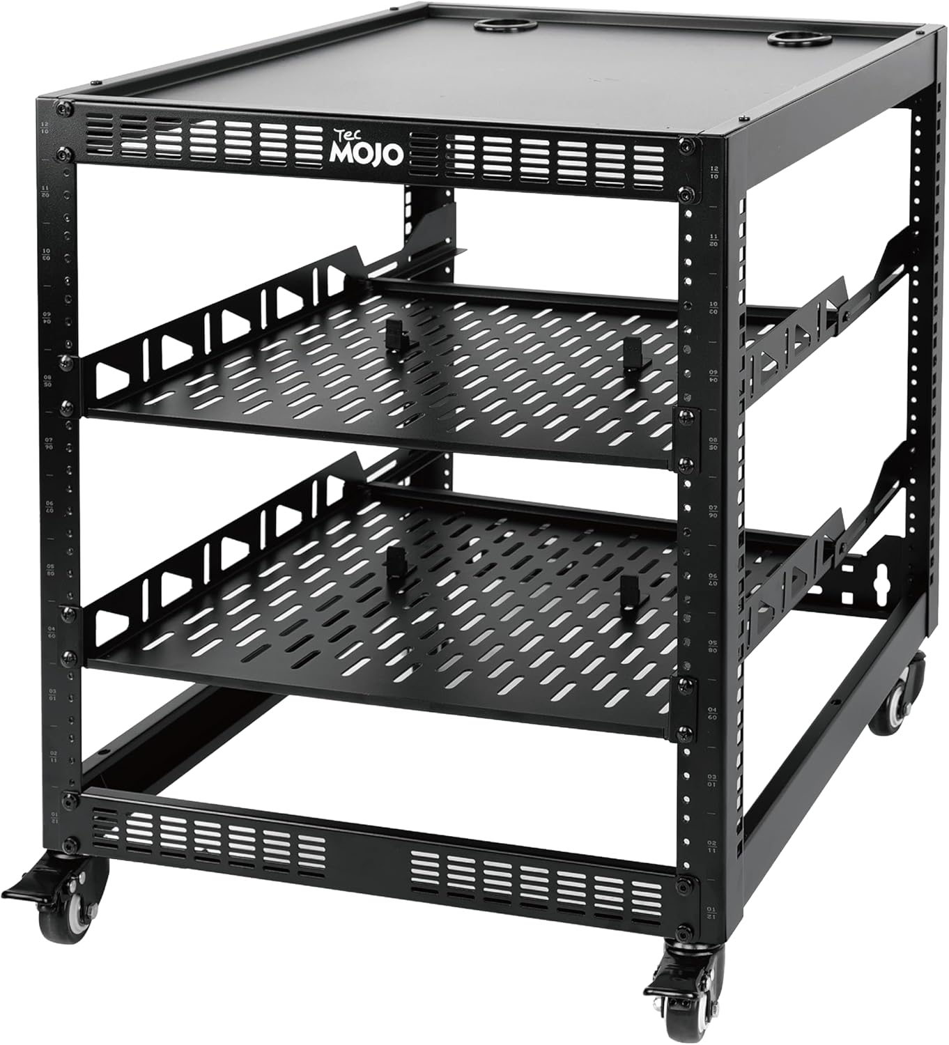 12U Open Frame Network Rack with Wheels 4 Post AV Rack