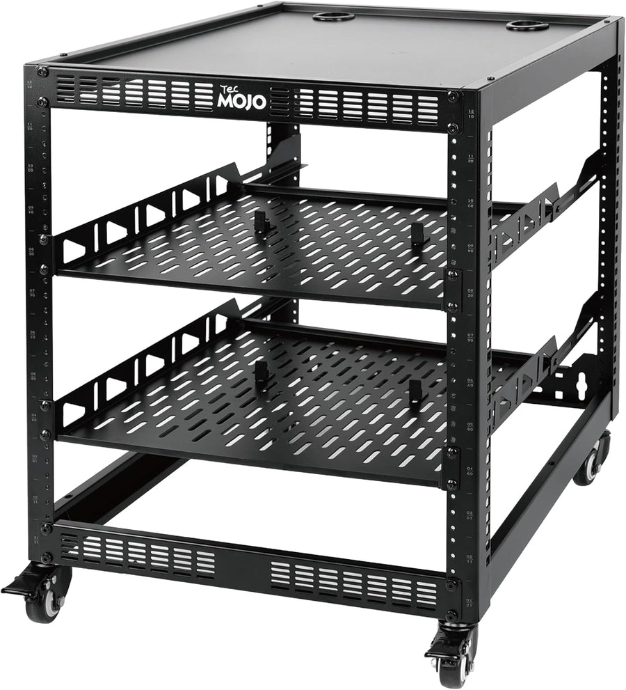 12U Open Frame Network Rack with Wheels 4 Post AV Rack