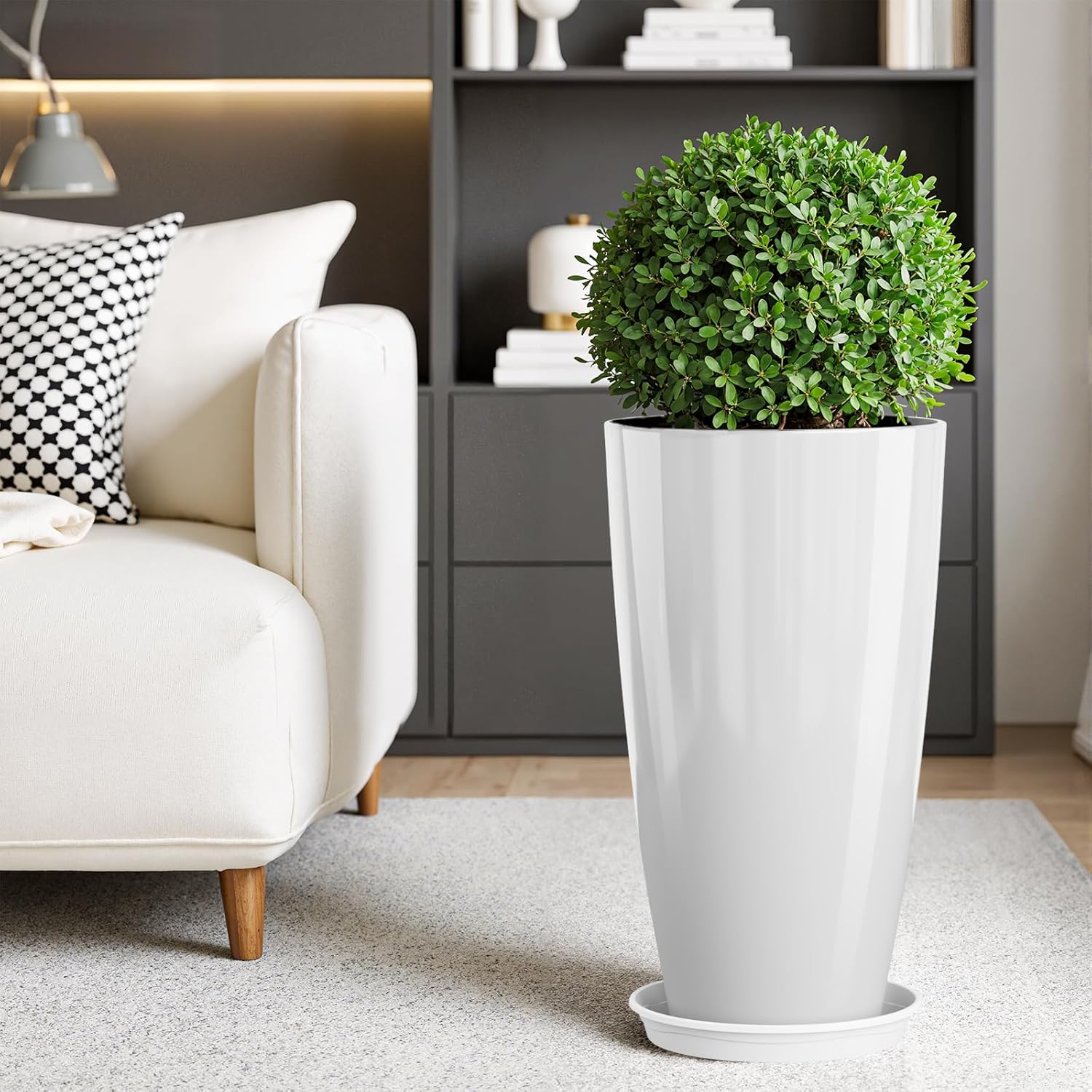 Tall Planters Set of 2 53cm White Plant Pots Indoor Outdoor
