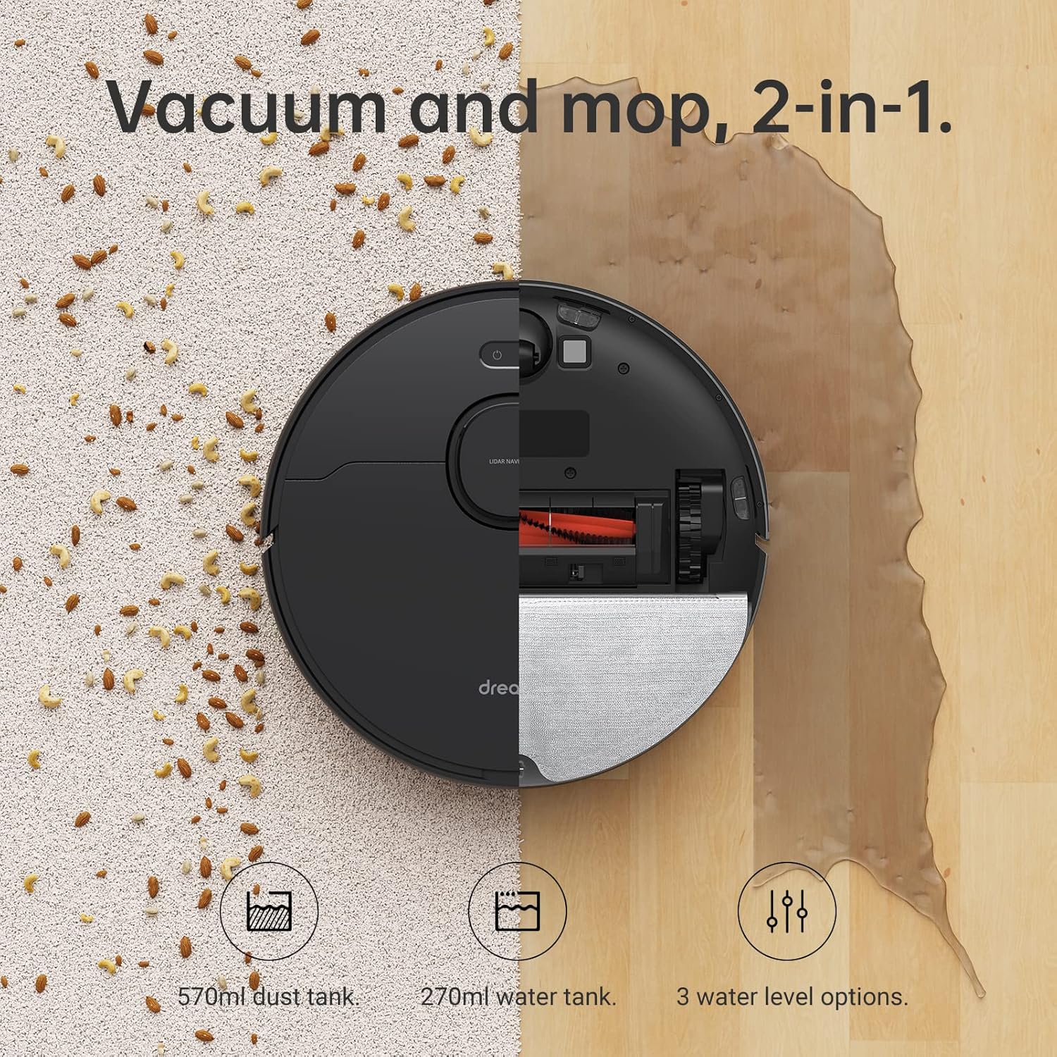 Robot Vacuum Mop 4000Pa LiDAR Mapping WiFi App Auto Clean