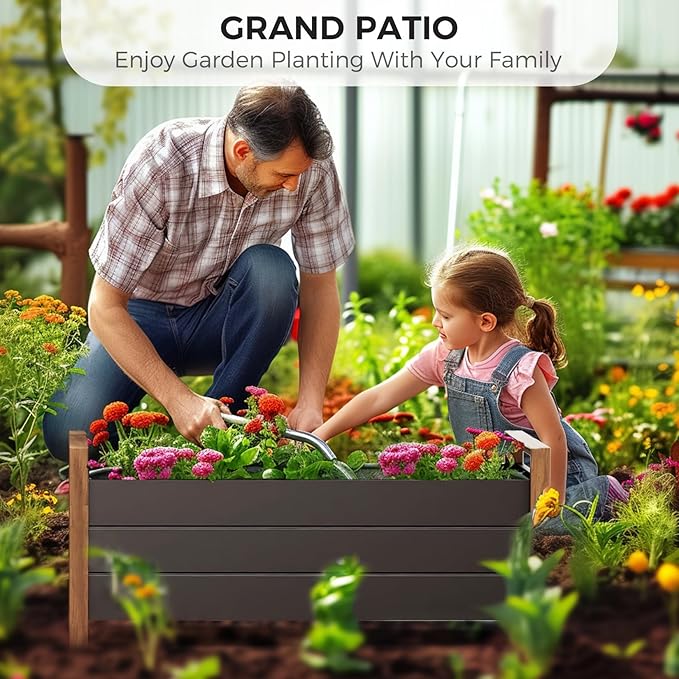 Metal Raised Garden Planter Bed 100cm Green with Drainage