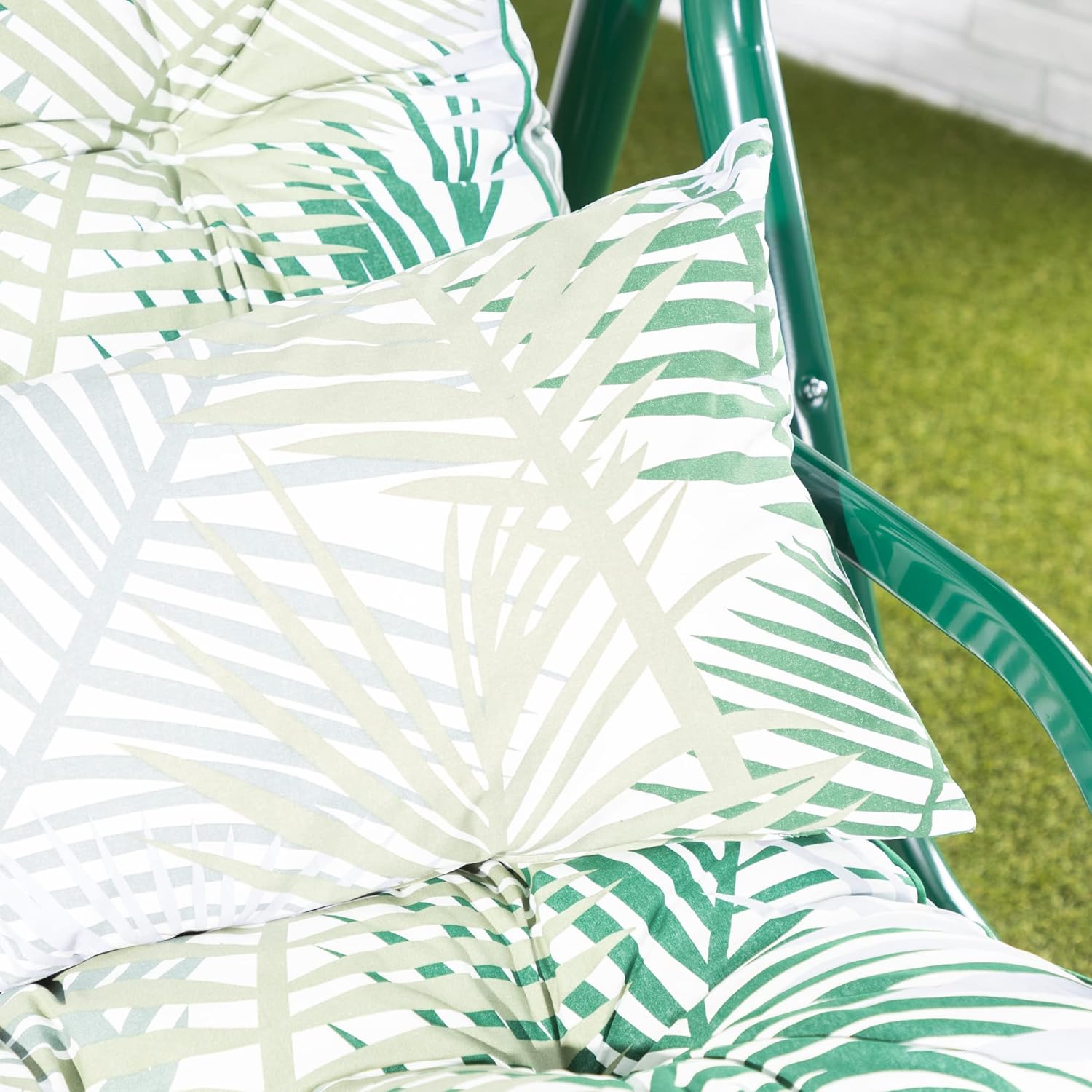3 Seater Garden Swing Seat Bamboo Leaf Canopy Cushions 250kg