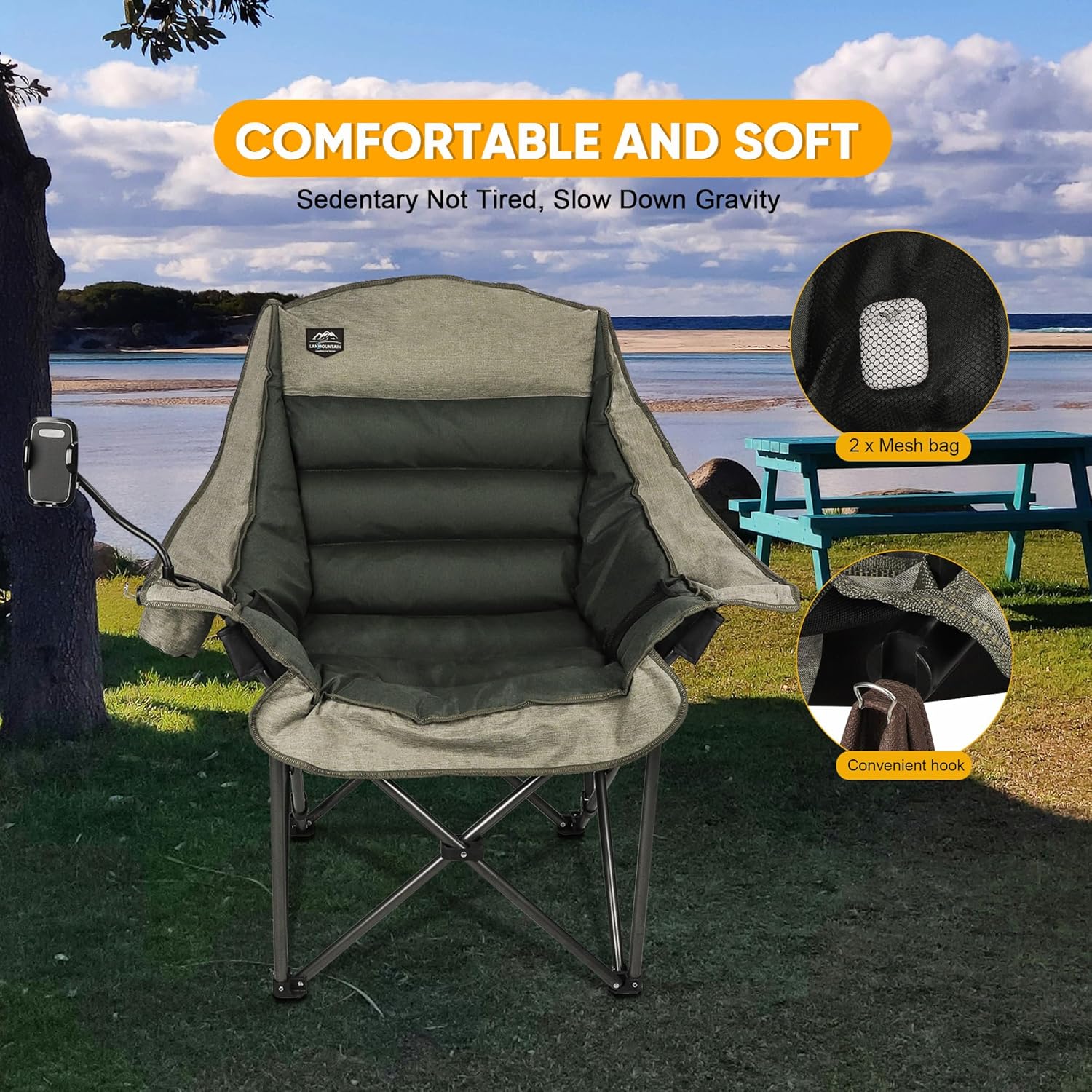 Oversized XL Camping Chair Foldable 400lbs Brown