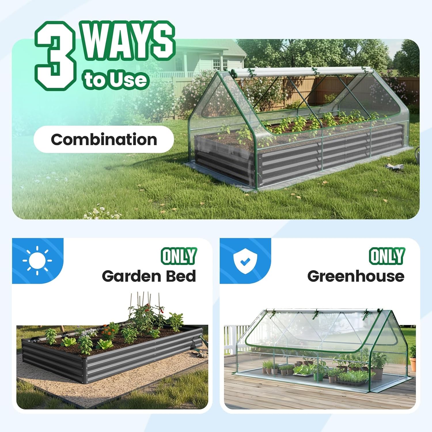 Large Raised Garden Bed with Greenhouse Cover 240x120cm Steel