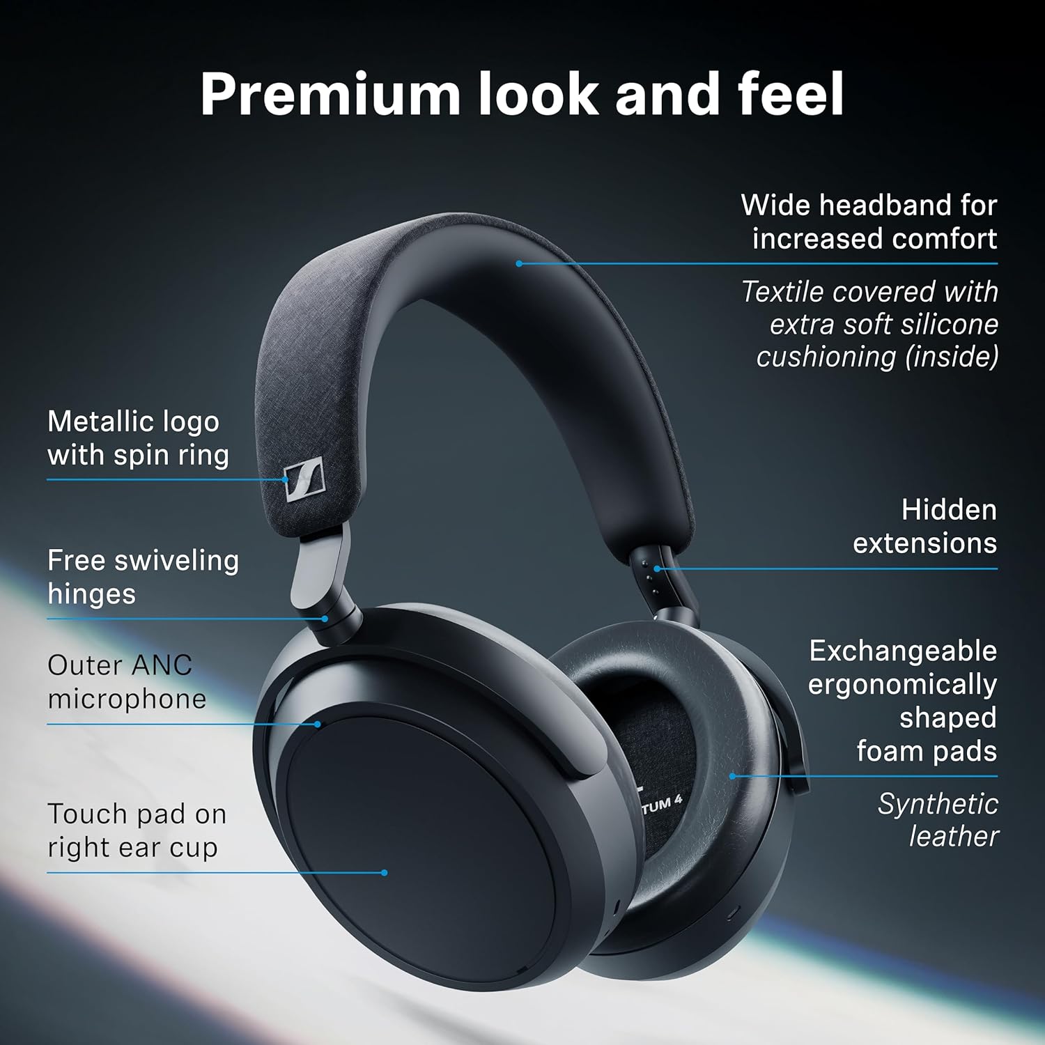 Wireless Adaptive Noise Cancelling Over Ear Headphones 60Hr Black