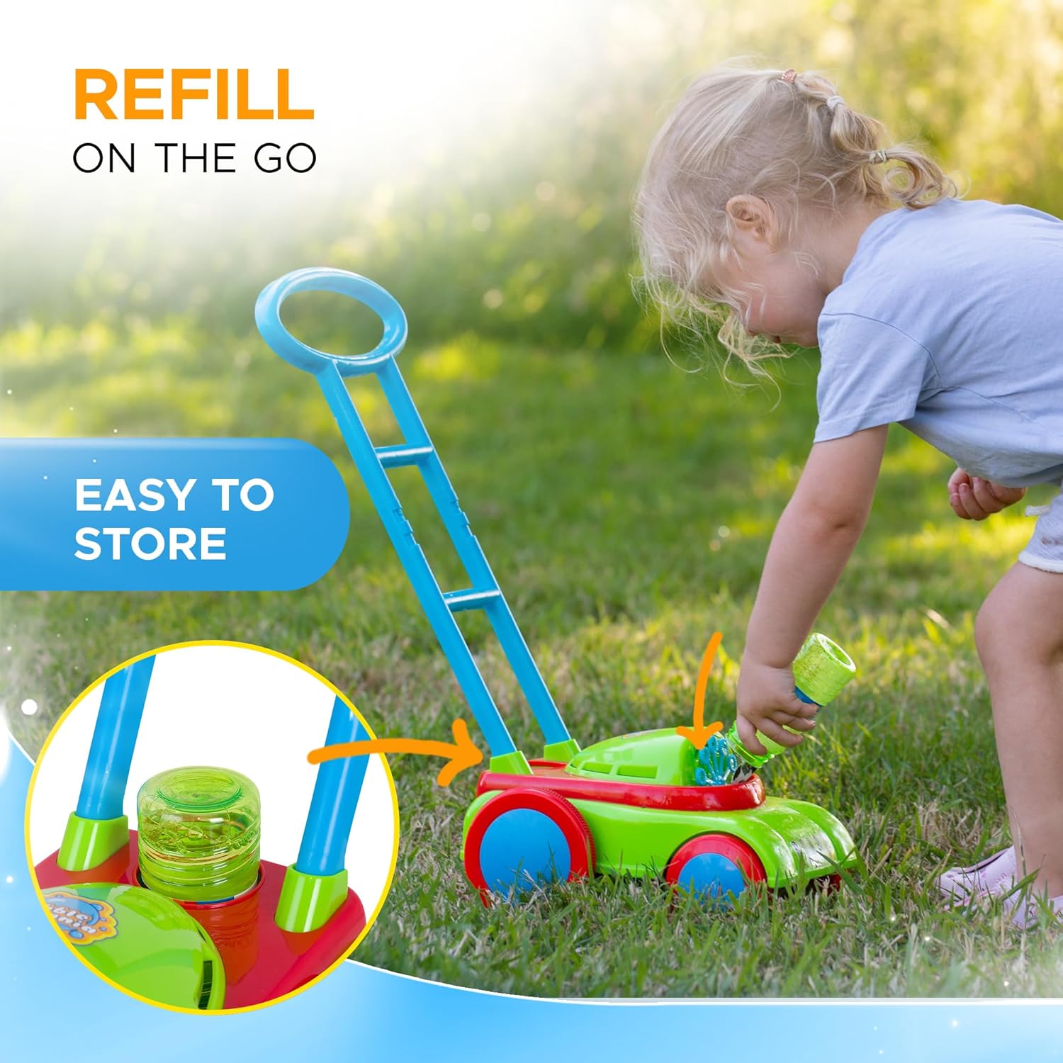 Bubble Lawn Mower Friction Powered Kids Garden Push Toy