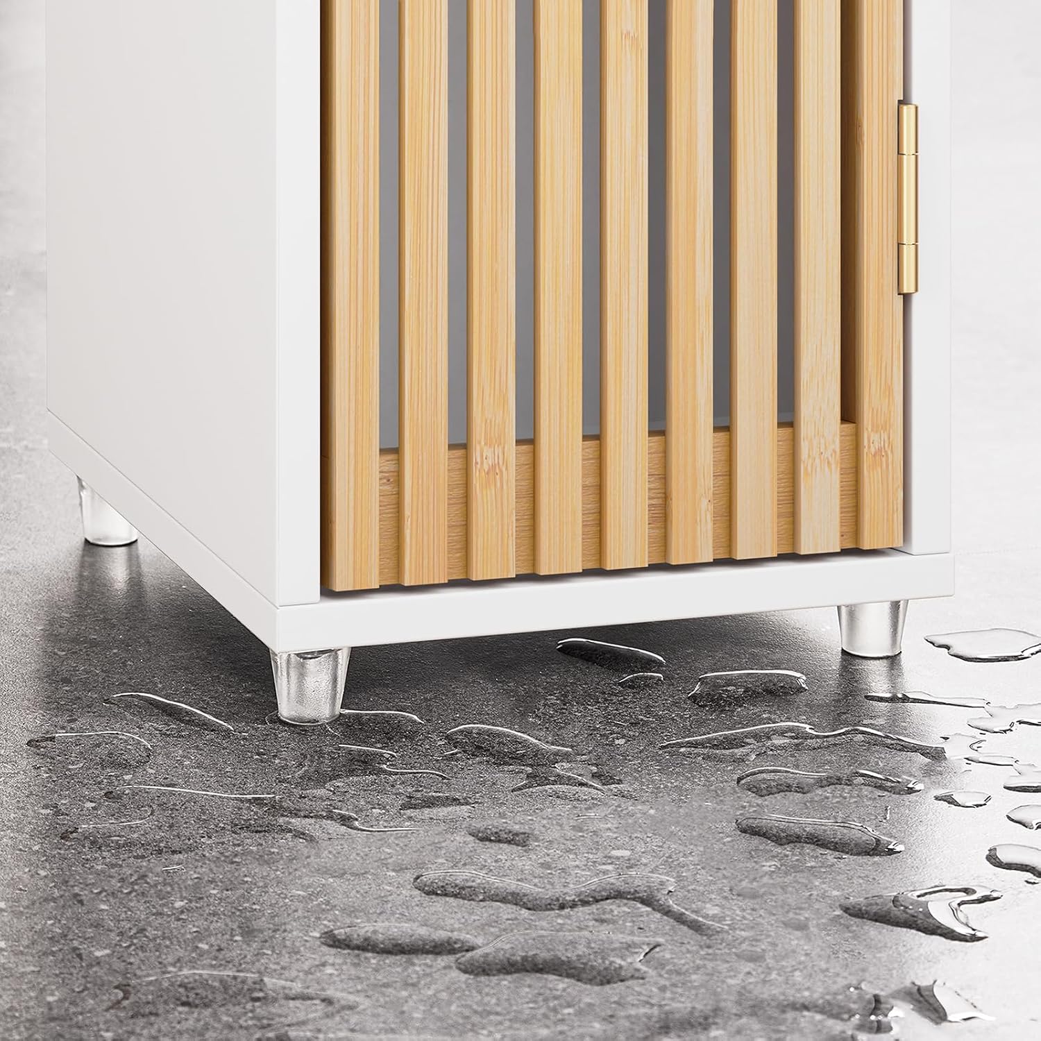Slim Tall Bathroom Cabinet Bamboo Doors White 20cm 180cm