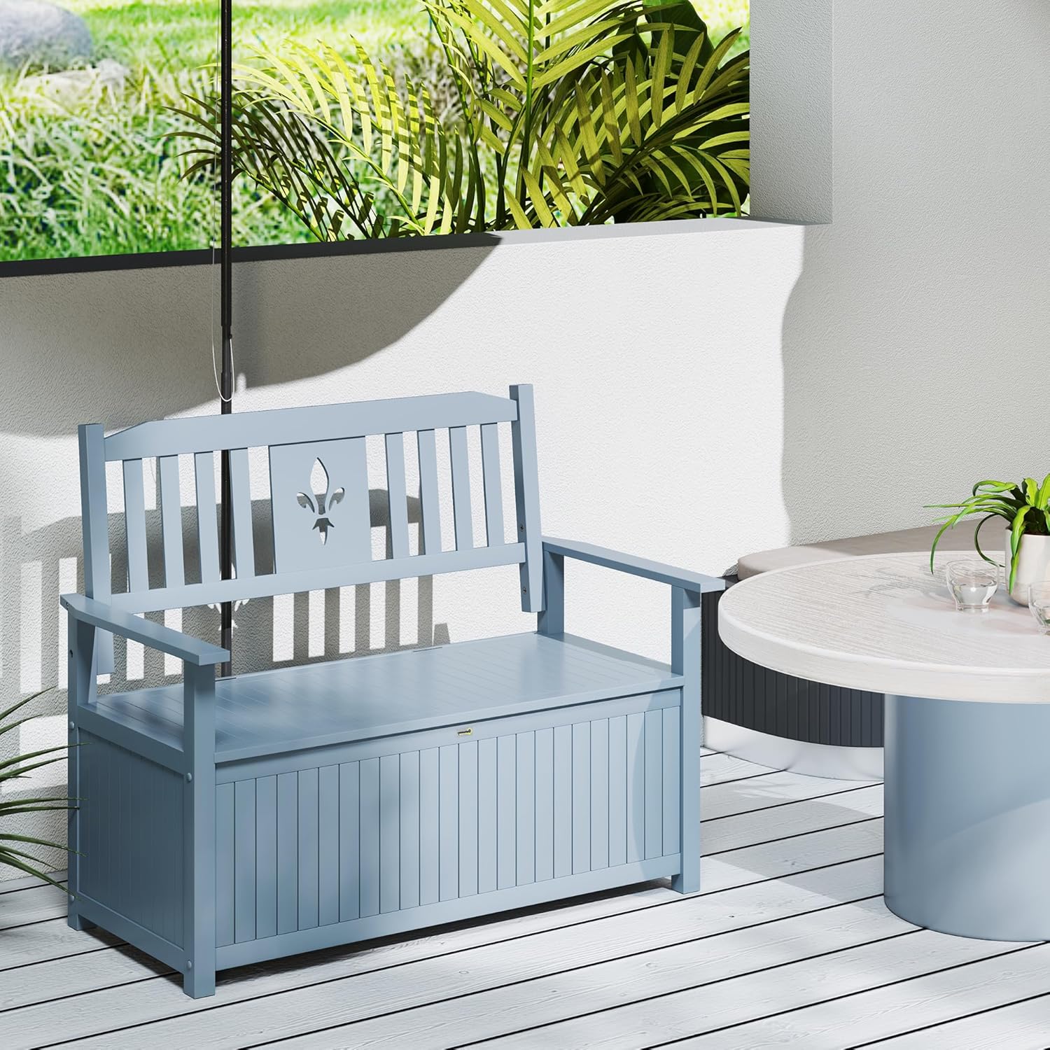 2 Seater Wooden Garden Storage Bench 164L Outdoor Patio Seat w/Backrest
