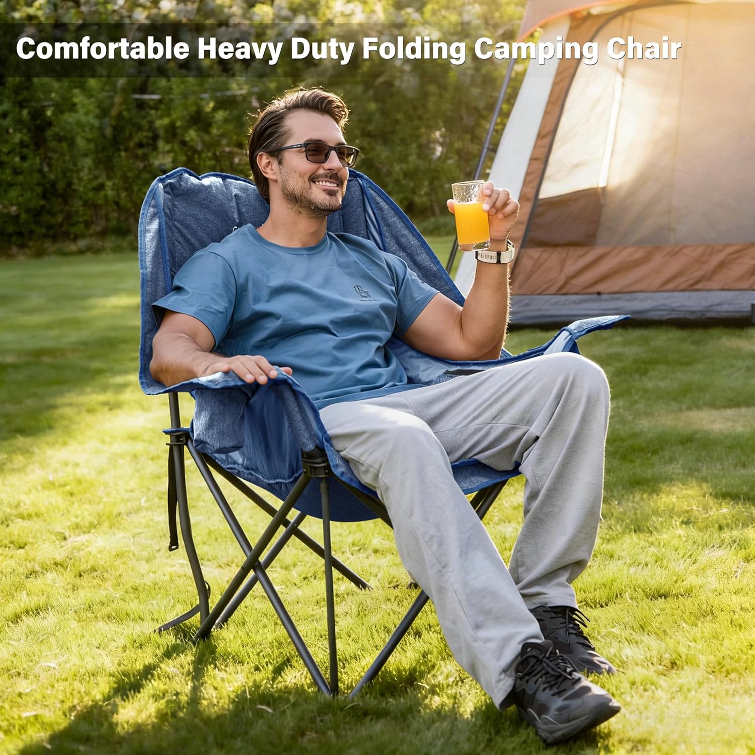 Set of 2 Oversized Padded Camping Chairs 227KG Blue