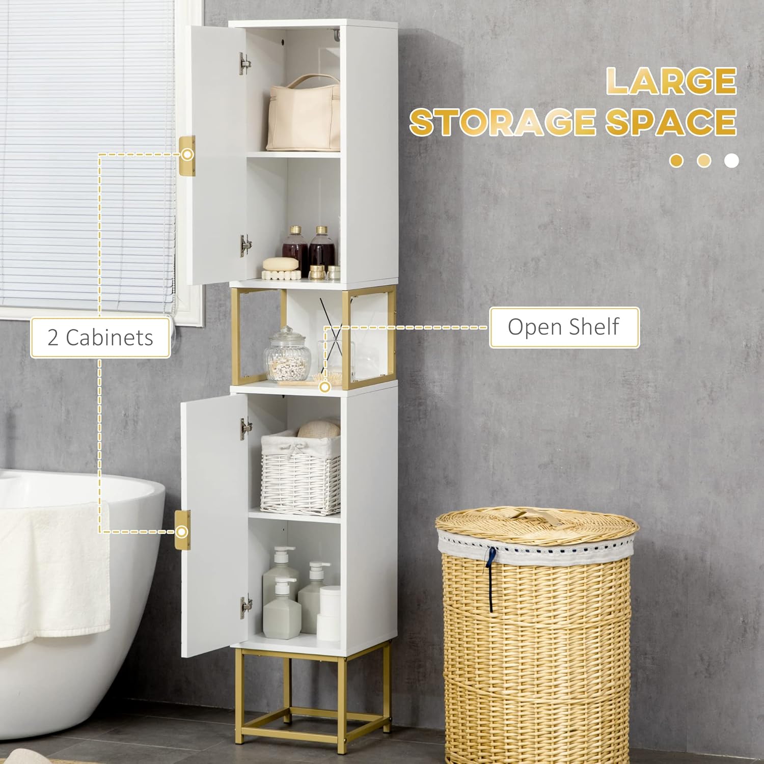 Slim Bathroom Tall Storage Cabinet White Corner Shelf Cupboard Unit