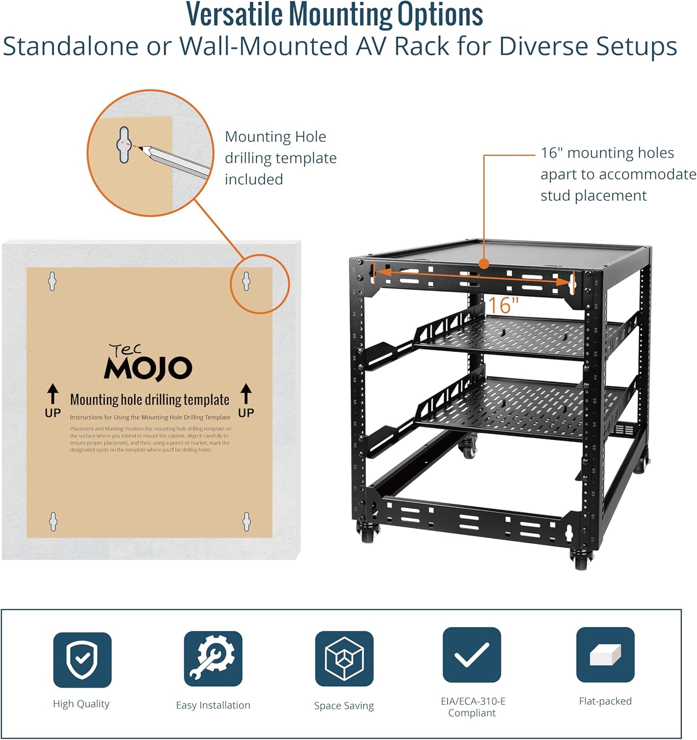 12U Open Frame Network Rack with Wheels 4 Post AV Rack