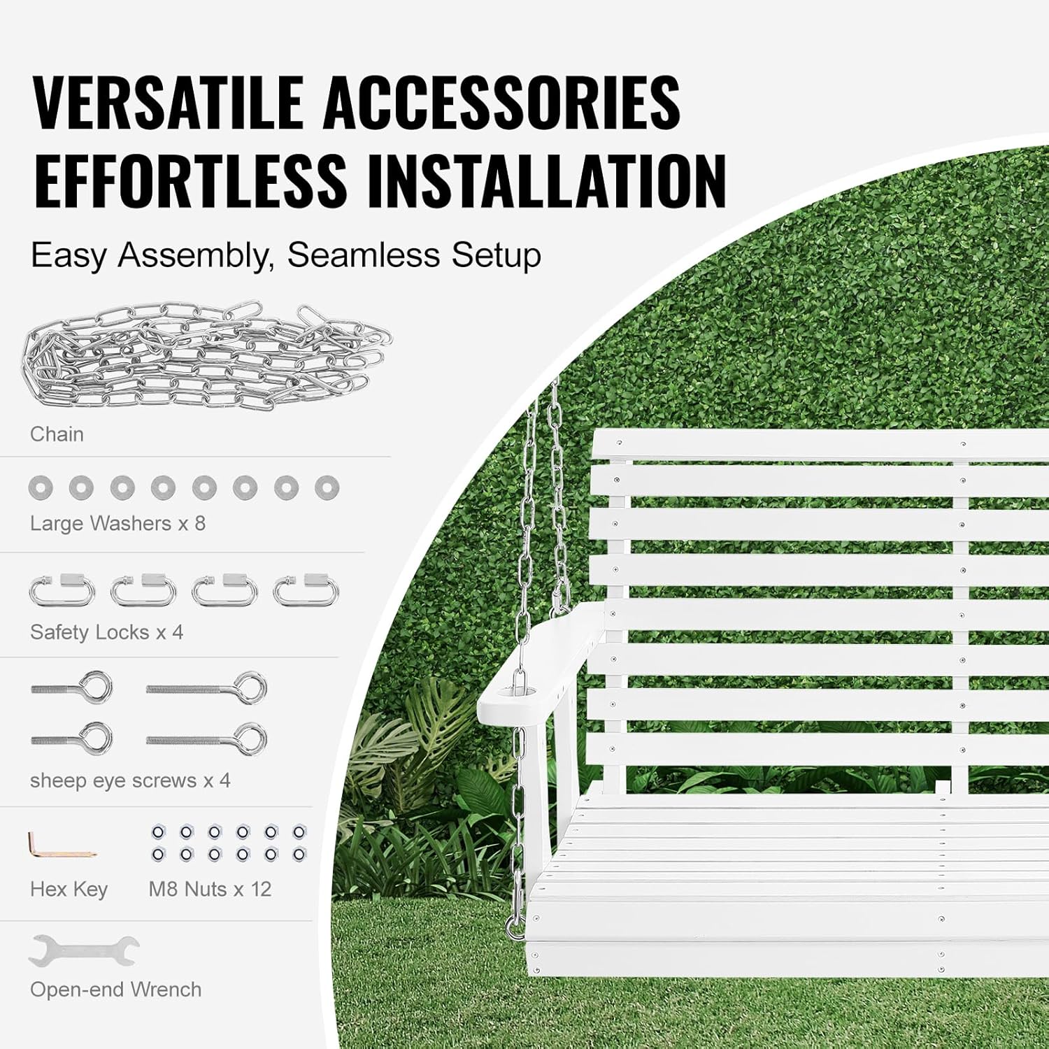 Wooden Porch Swing Bench 4ft White with Chains