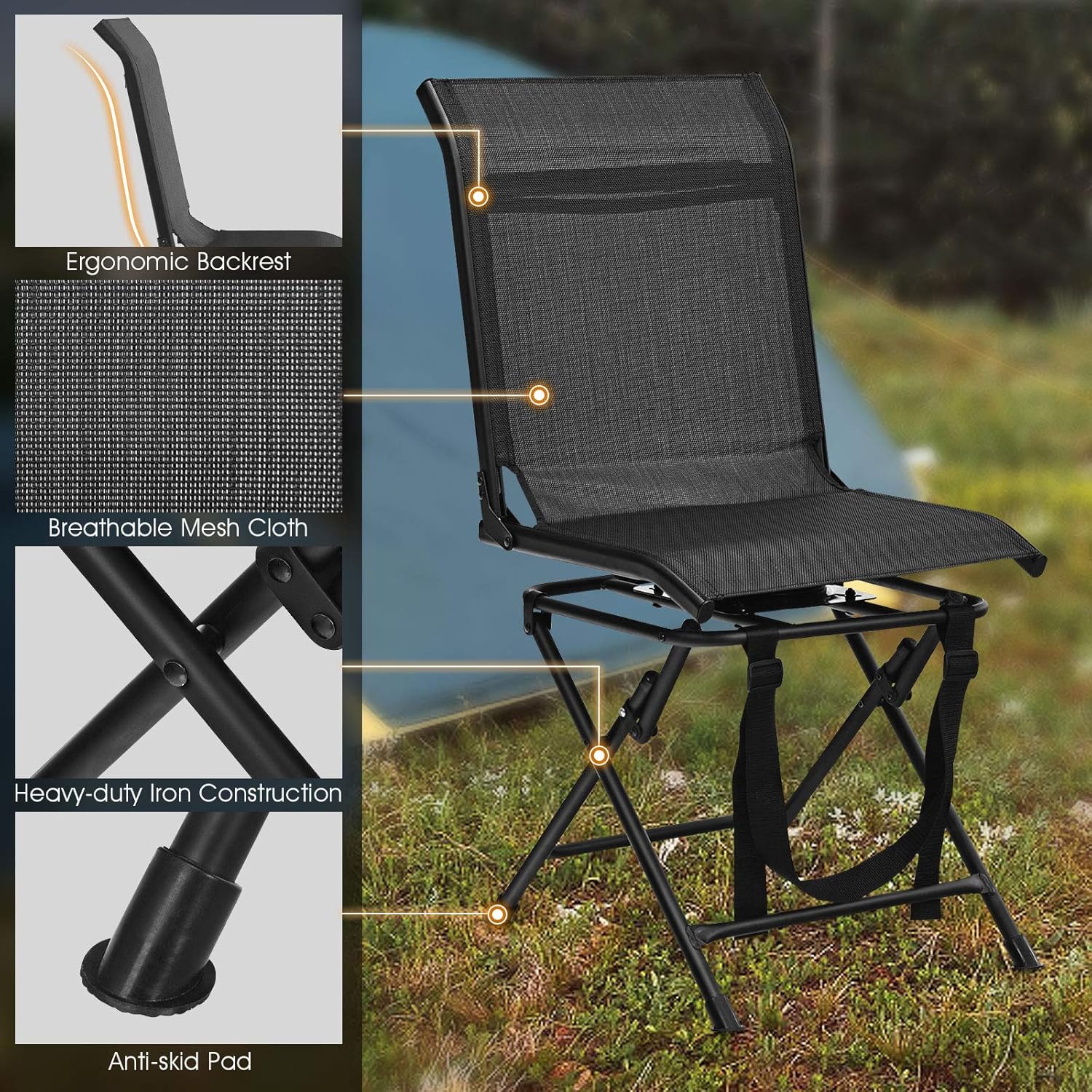 360 Swivel Folding Hunting Chair Mesh Back Portable Seat