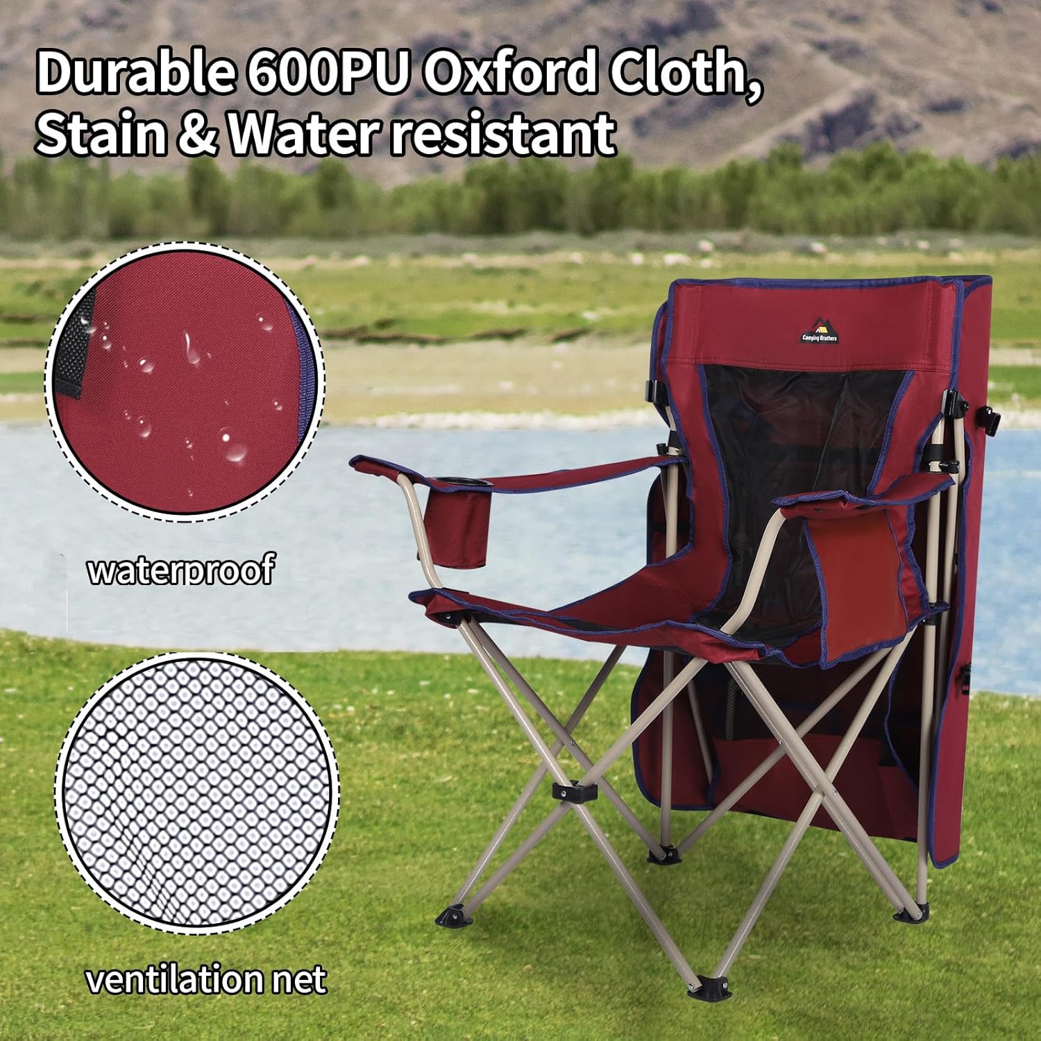 Beach Chair with Full Sun Shade Canopy Maroon