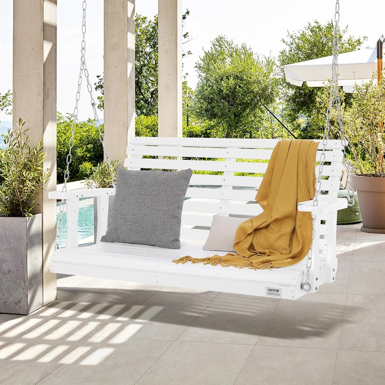 Wooden Porch Swing Bench 4ft White with Chains