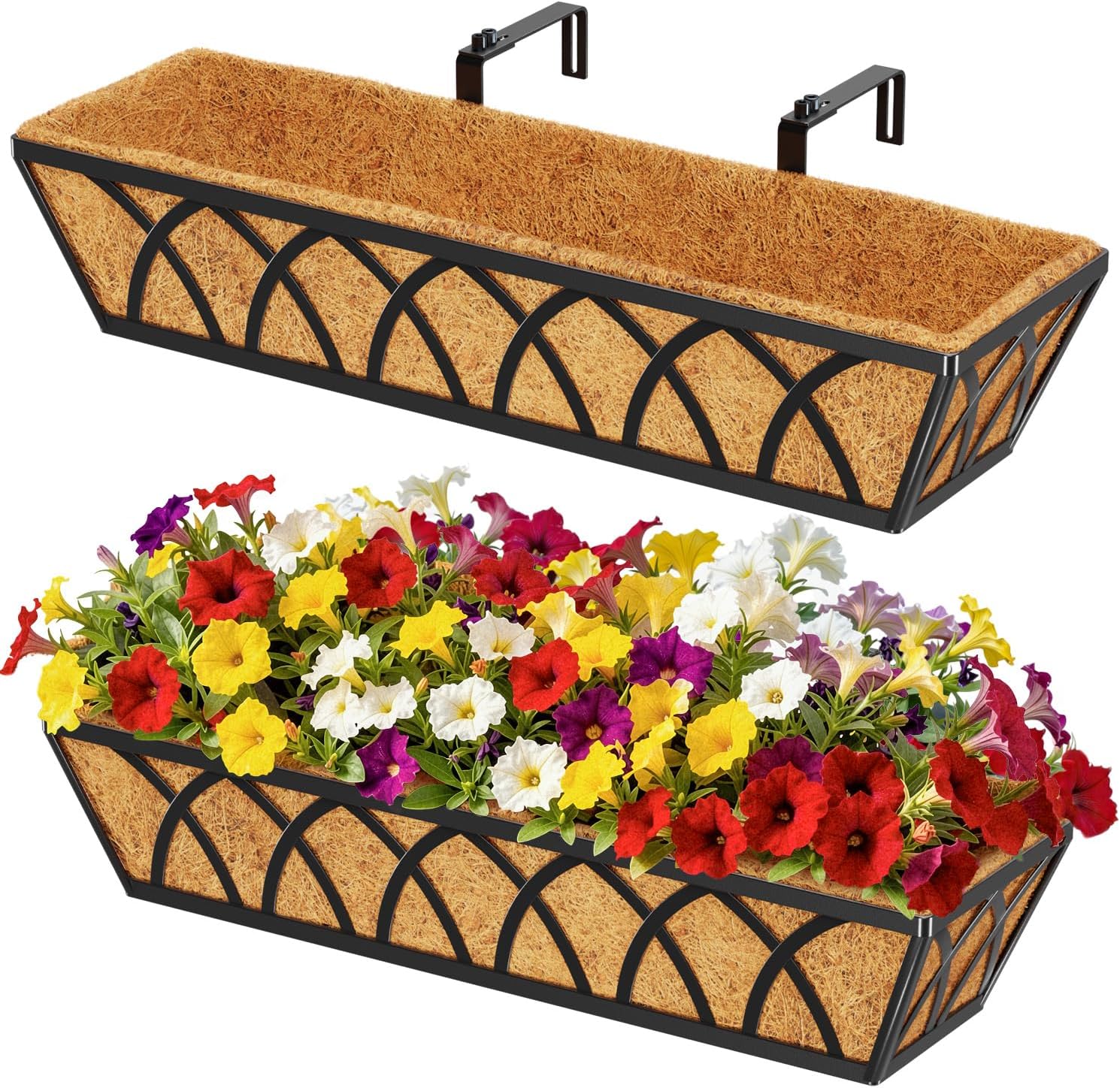 Window Box Planters 24in Set 6 Hanging Metal Trough Coco Liner